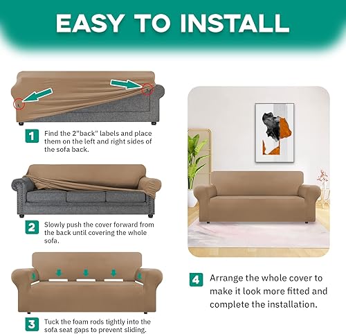 Miniatura 6 de CWK Fundas elásticas para sofá de 2 cojines, de elastano, antideslizantes, suaves, protector de muebles con espuma antideslizante y parte inferior