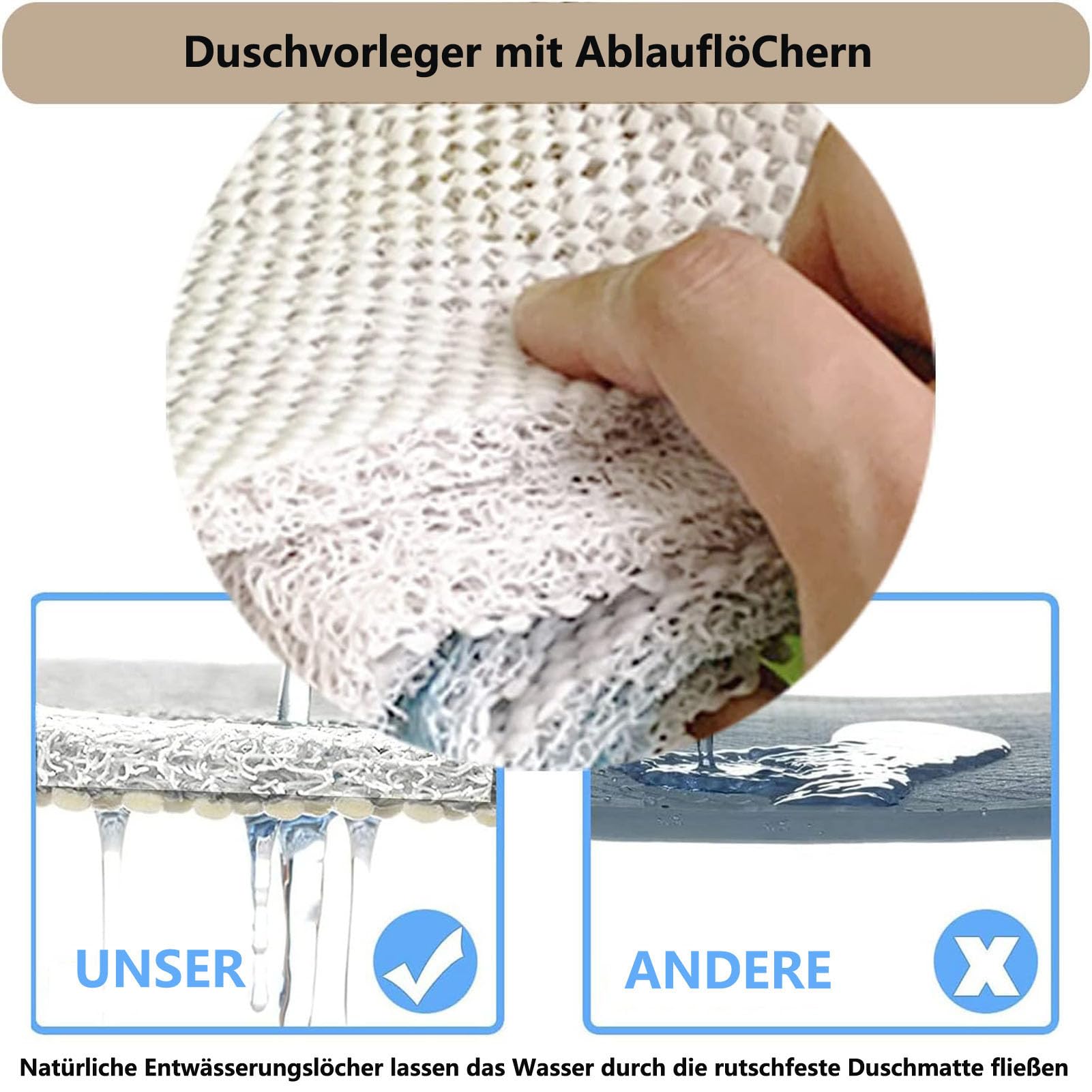 Alfombra Ducha Antideslizante 50X100 cm Suave y cómoda Alfombrilla de baño con Agujeros de Drenaje, PVC de luffa Masaje Antideslizante para Ducha, Secado rápido
