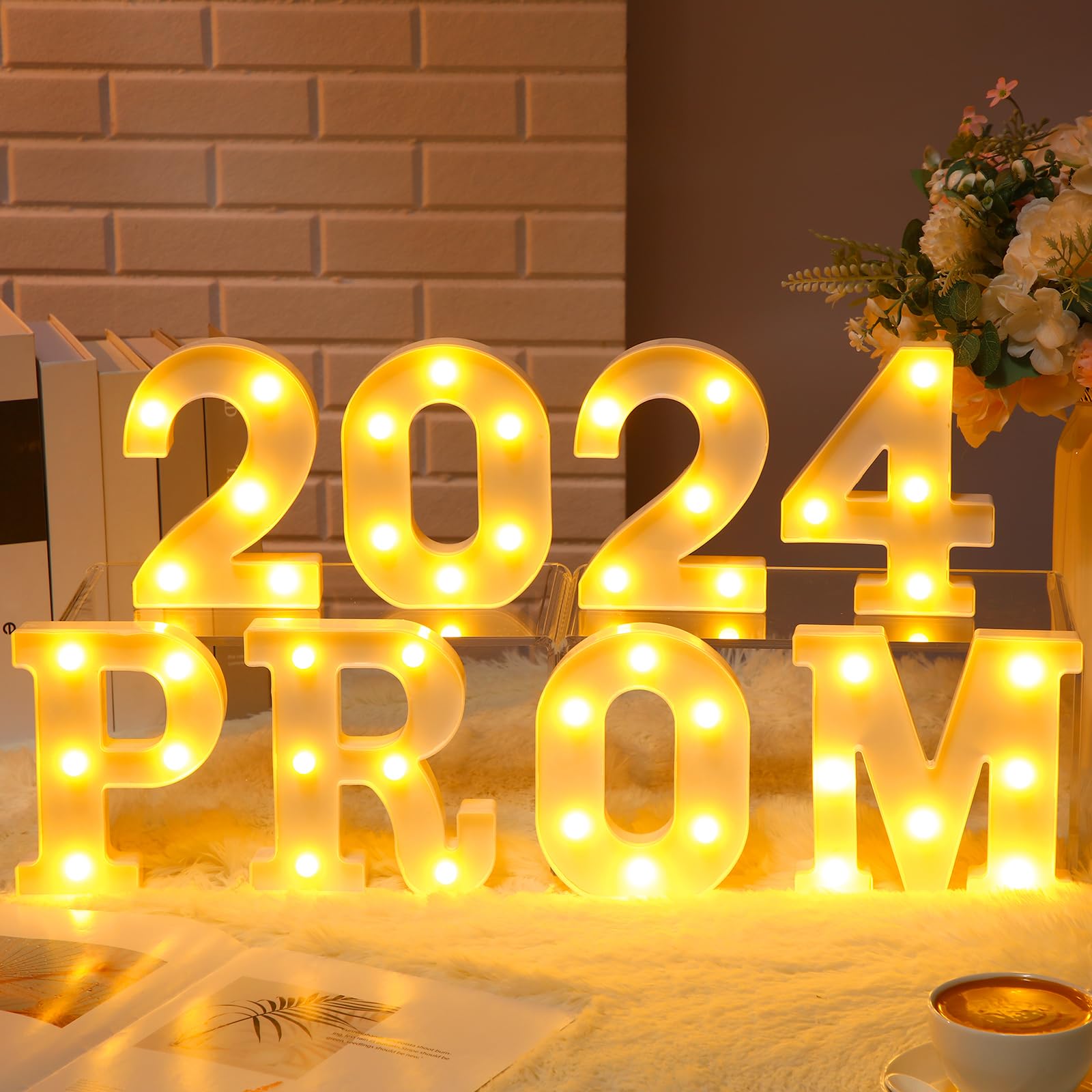 Woanger 8 Pieces Prom 2024 LED Marquee Letter Lights, Sign Light up Numbers Letters 2024 Graduation Decorations Prom 2024 Table Top