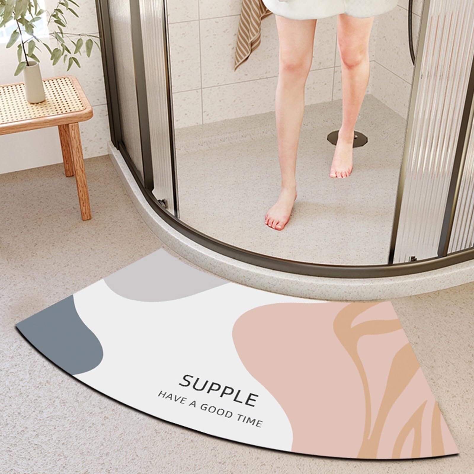 YUMEIGE Arc-shaped Shower Mat - Curved Shower Mat for Outside Shower, Diatomaceous Earth Curved Bath Mat Non Slip, Super Absorbent Quadrant Shower Mat for Circular Shower(L,45x100CM(17.7x39.4IN))