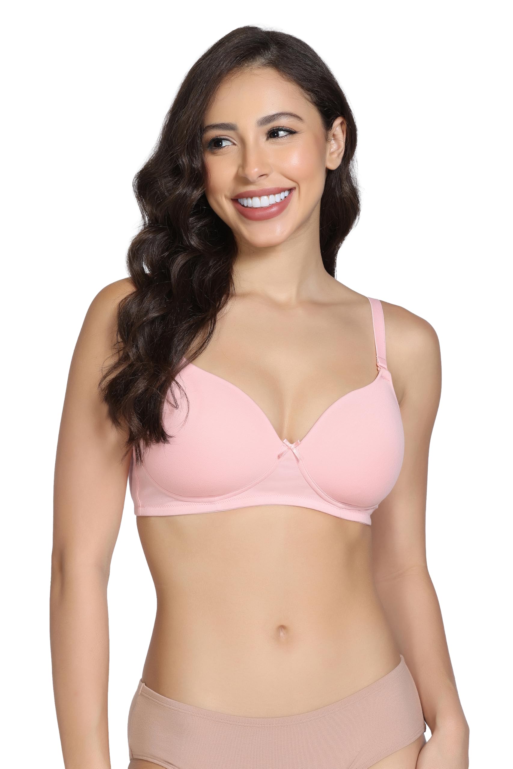 Medium Padded - Non-Wired 3/4Th Coverage Padded Moulded Cotton T-Shirt Bra with Invisible Bra Line, 32B-image-17