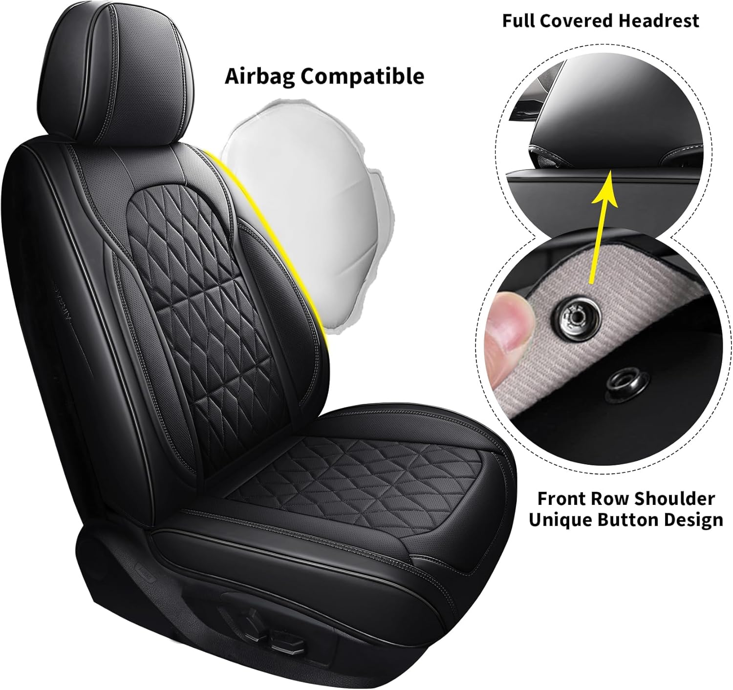 Aierxuan Waterproof Leather Car Seat Covers Full Coverage Universal Fit Honda Civic Toyota Highlander Camry Ford Fusion Kia Soul Nissan Mazda Acura TXL RDX(Full Set, Black)