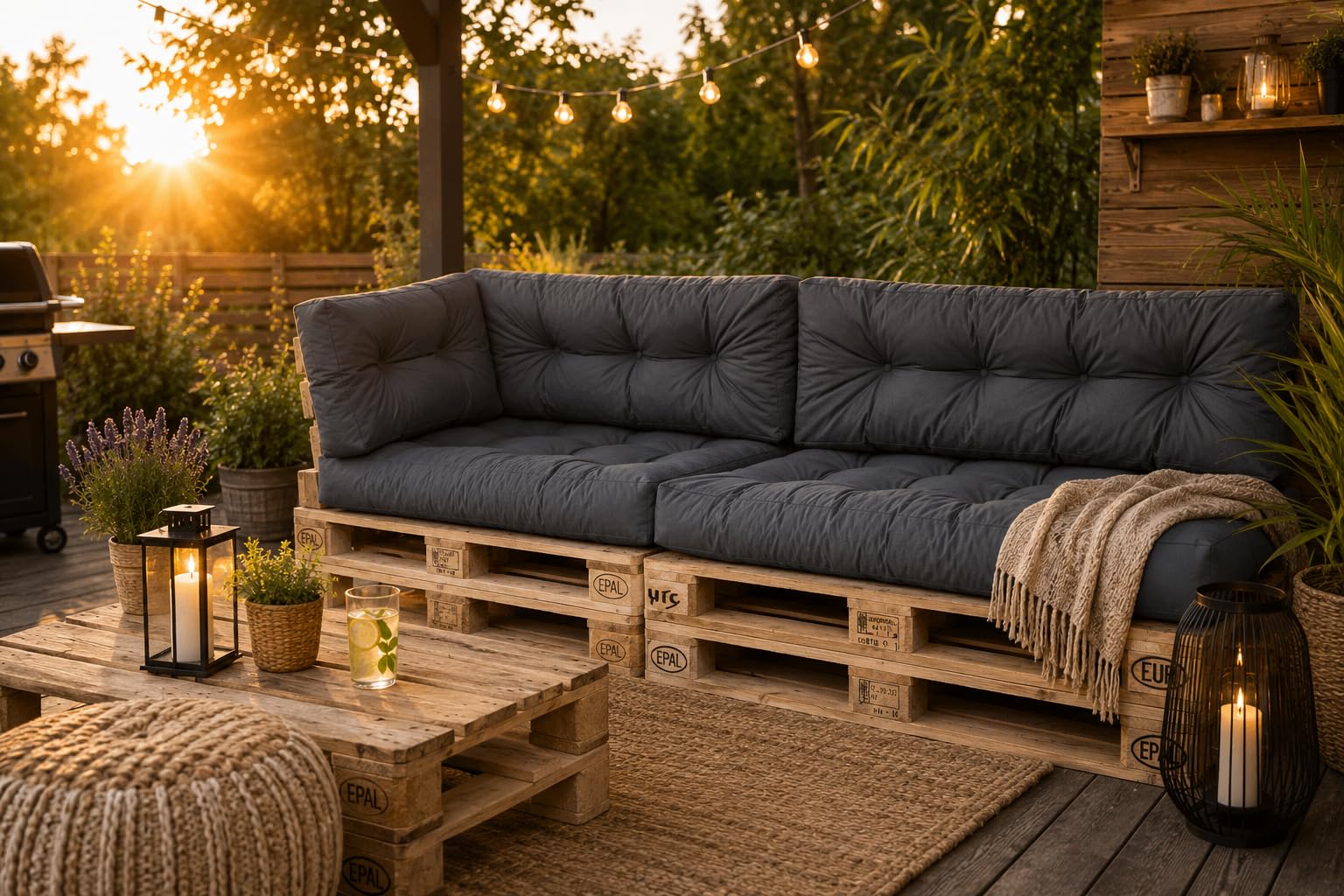 Garden poduszka na palety, wodoodporna, jakość premium, pikowana, 120 x 80 x 18 cm, poduszka na siedzisko z palet (zestaw 7-częściowy, antracytowa)