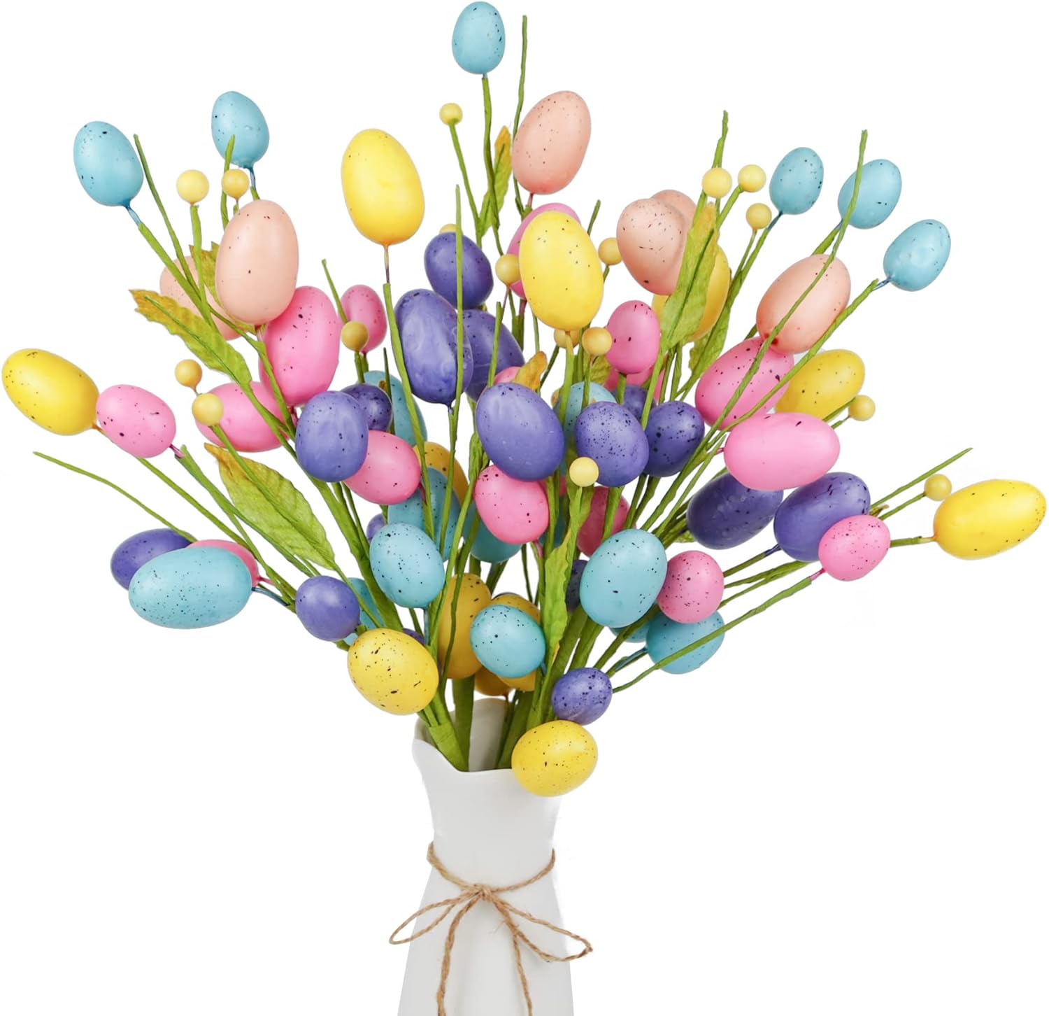 Easter Decorations, 6 Pcs Easter Picks with Colorful Eggs and Berries, Cute Eggs Blossom Branches for Spring Home School Decor, Artificial Flower Arrangement, Table Centerpieces
