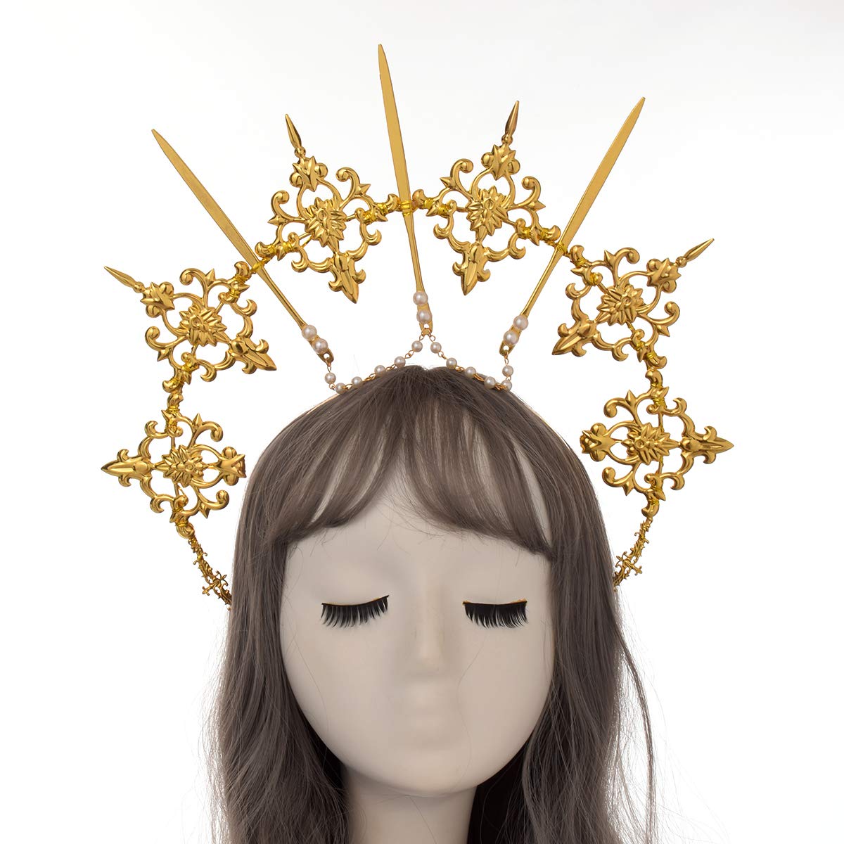 BLESSUME Halo Crown Mary Goddess Headband Women Halloween Costume Headpiece (Gold 10) - Image 2