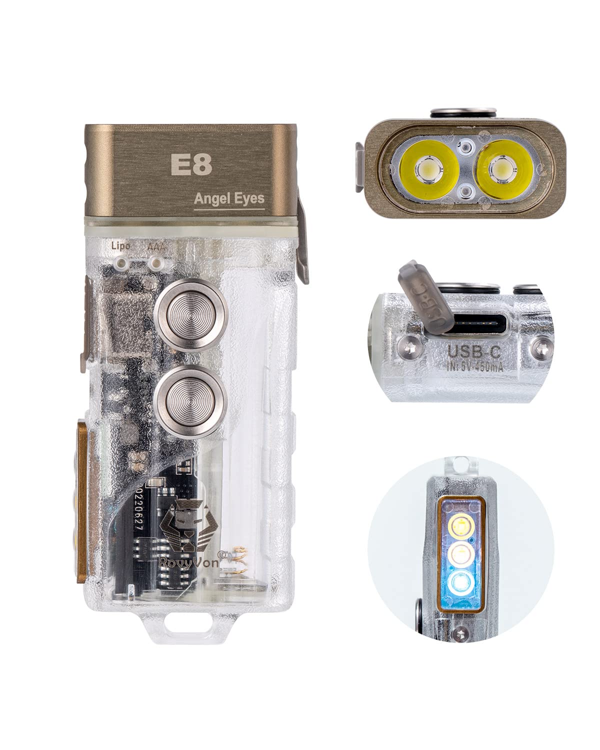 Buy RovyVonE8 Rechargeable EDC Flashlight USB C, 700 High Lumens Flat