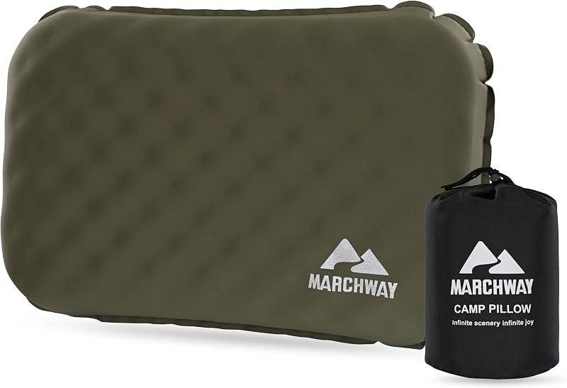 Almohada inflable para acampar con parte superior de espuma suave y vejiga de aire de TPU, soporte de doble cara para todas las estaciones, almohada de viaje ligera y compacta para senderismo, mochilero, avión, auto (verde)