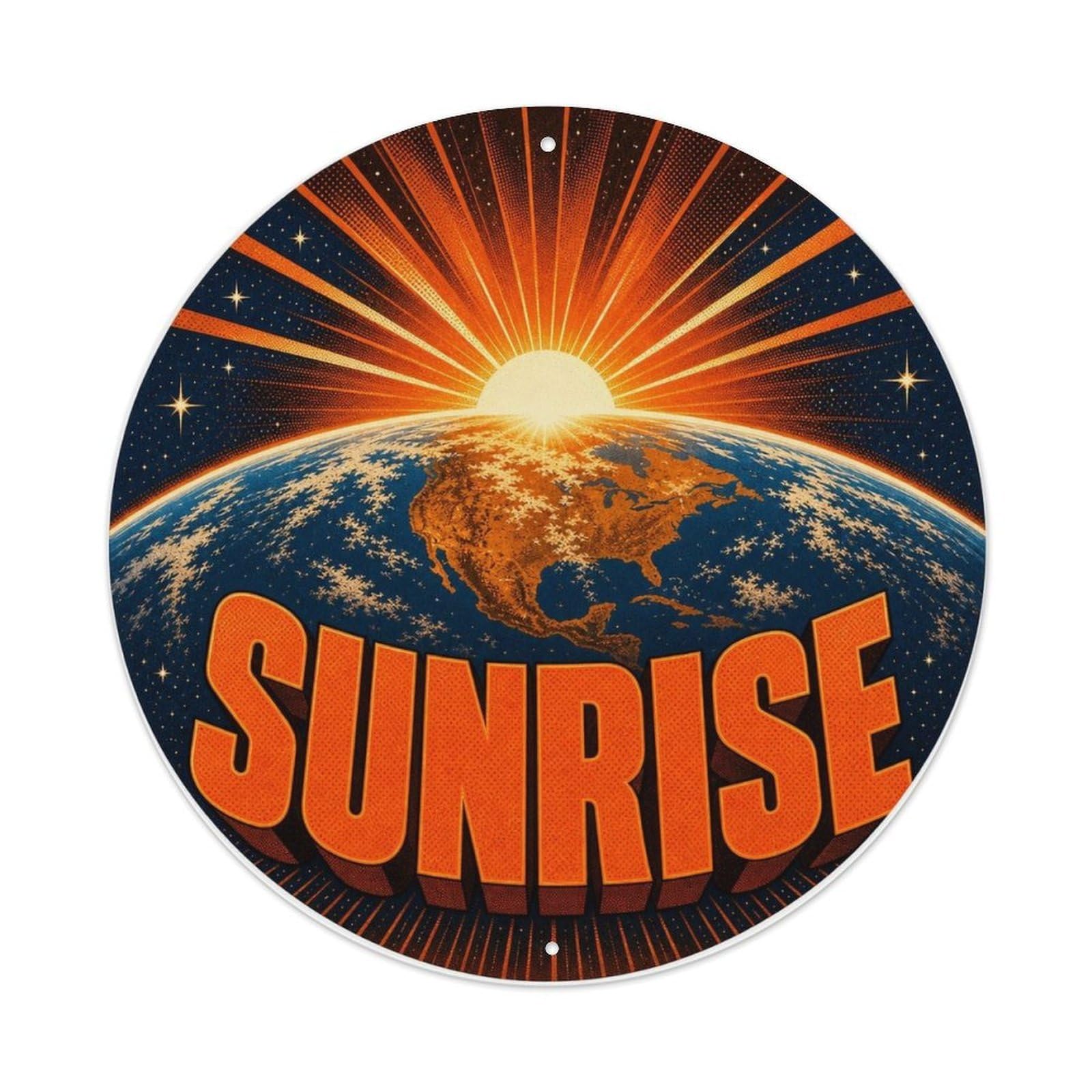 Celestial Earth Sunrise Orbit Cosmos Starscape Metal Tin Sign Plaque Wall Decor for Cafe, Man Cave, Club Bar, Office, Home Garden Round Metal Poster 8x8Inch