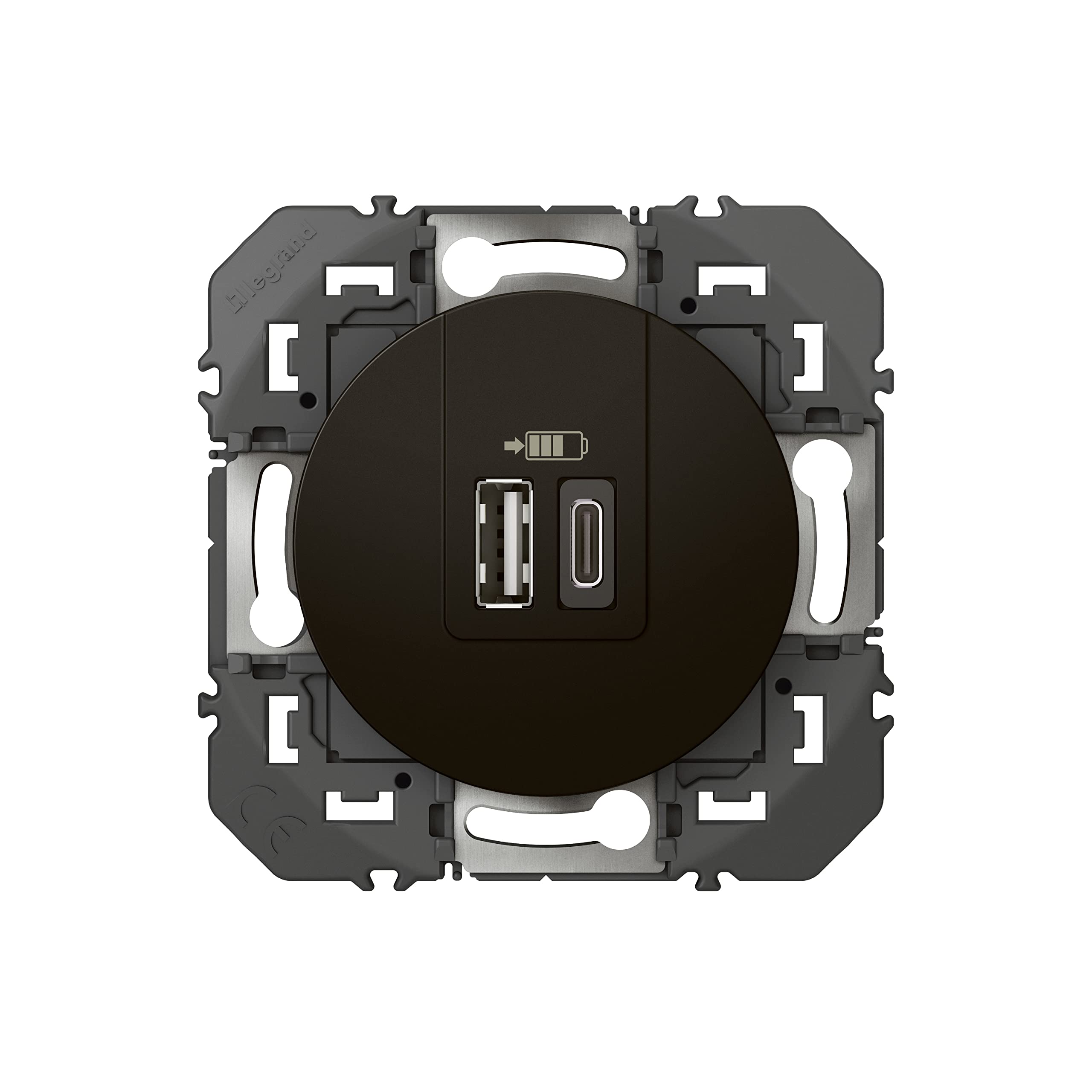 LEGRAND - Doppelsteckdose USB-A + USB-C 3 A/15 W dooxie – entspricht der CEE-Richtlinie – Umpflanzung auf Steckdose 2P + T – Schwarz