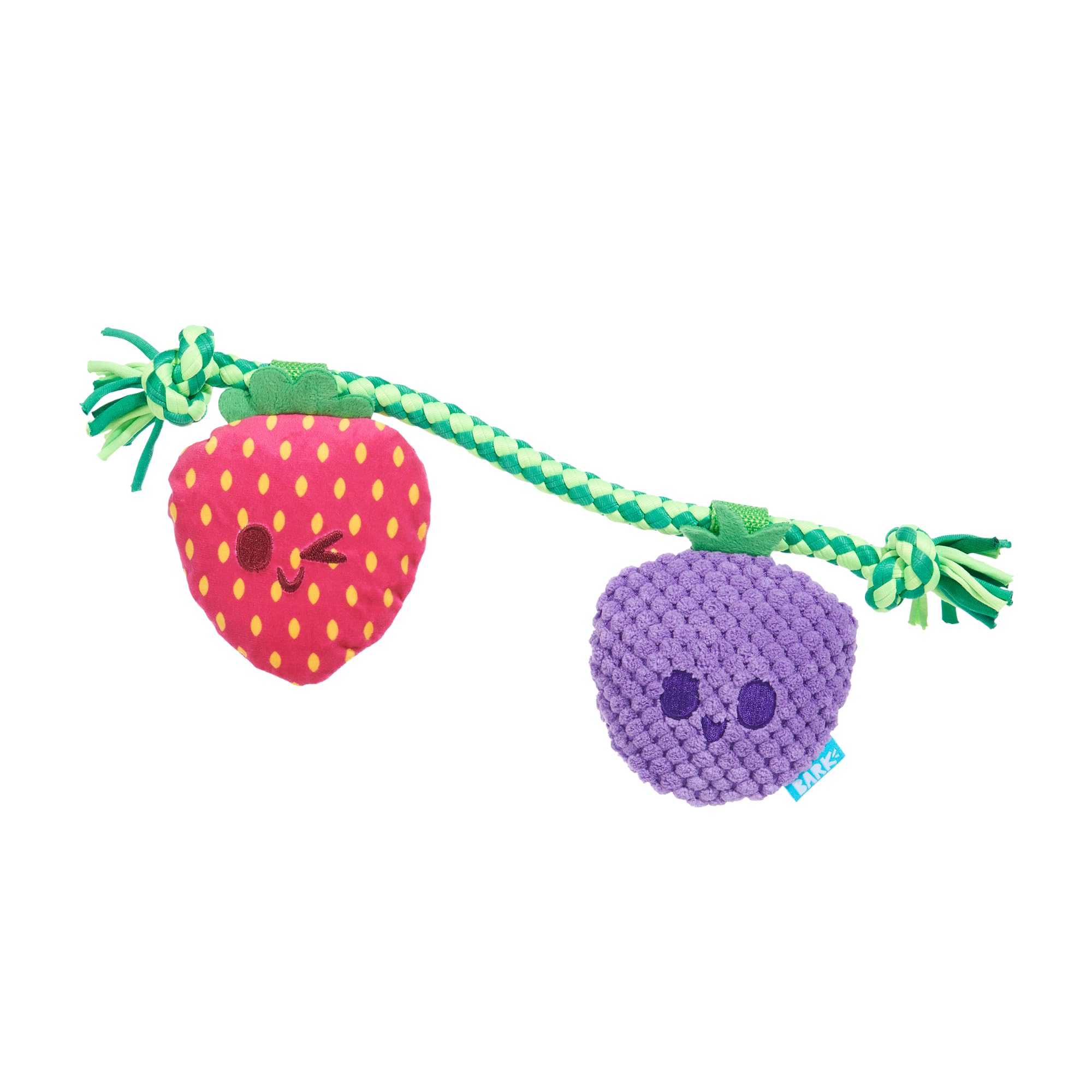 BARK Dog Toy Berry Best Friends Squeaky Toy for Dogs Plush Strawberry and Grape both with Squeakers