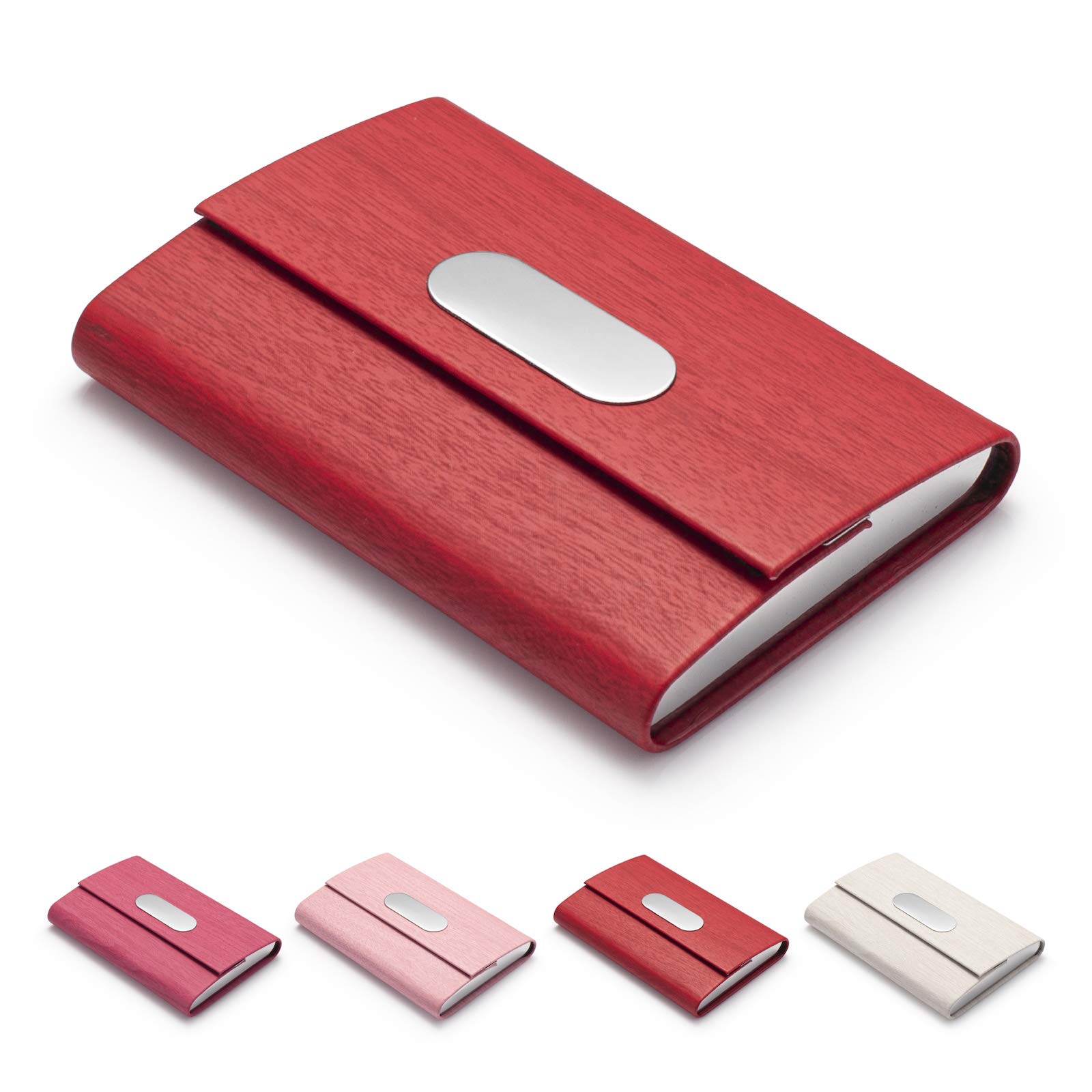 Facath Women's B - Red Business Card Holder, Pu Leather Slim Business Card Case - Business Card Carrier Id Case/Wallet Pocket Business Name Card Holder For And Men