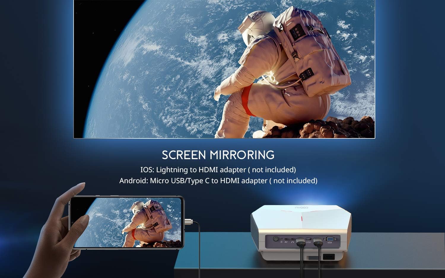 پروژکتور ، پروژکتور COOAU فیلم 4600LM با 200 "...