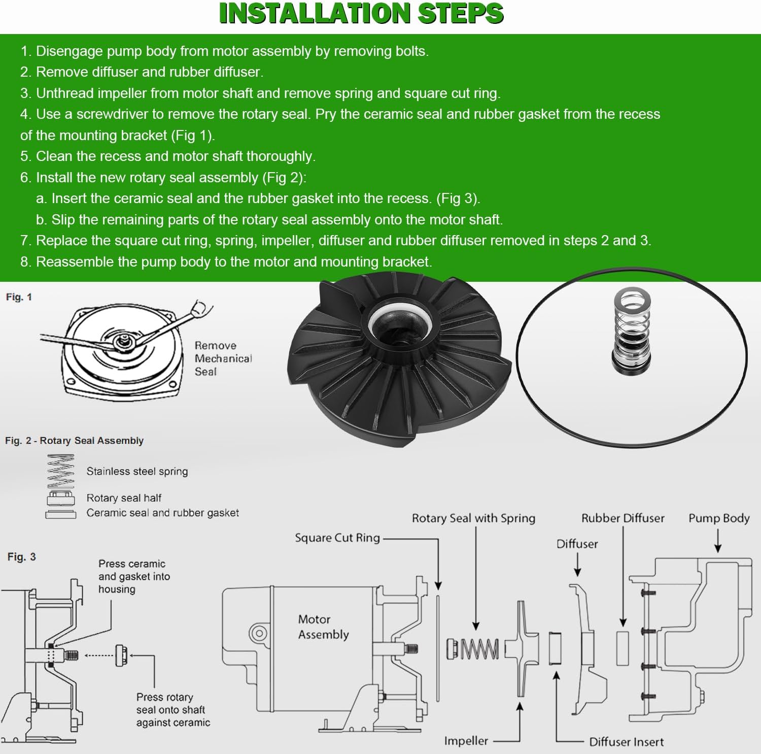 023705 Water Systems Repair Kit 2 HP Lawn Sprinkler Irrigation Pump Repair Kit Fit for Star HSP20P1, for Do It Best HSPJ20P1, for Utilitech UTP20P1, for Zoeller 1333-006
