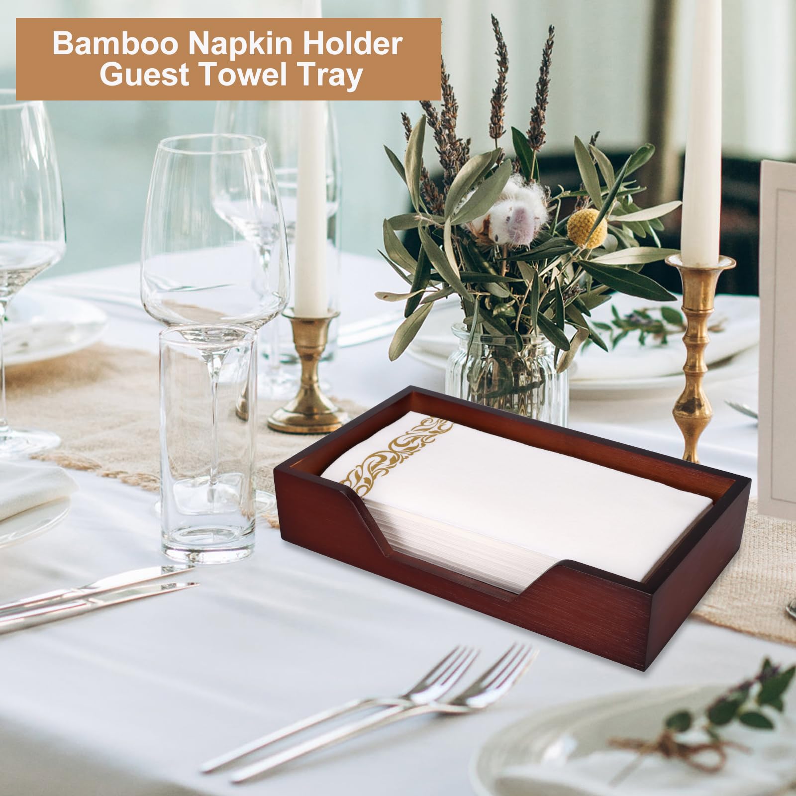 Servilletero de bambú para mesa de cocina, baño, soporte para toallas de papel, servilleteros planos de granja, soporte marrón para toallas de invitados, bandeja de toalla de mano,