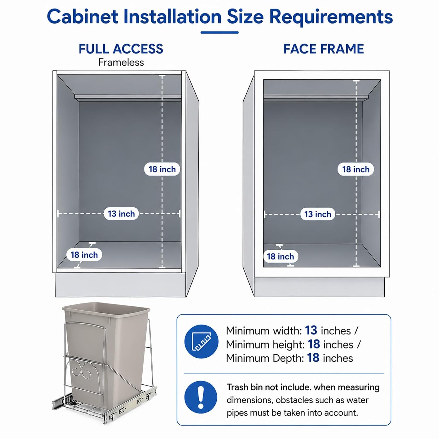 Under Sink Pull Out Trash Can Rack, 35 Qt, Bin Not Included