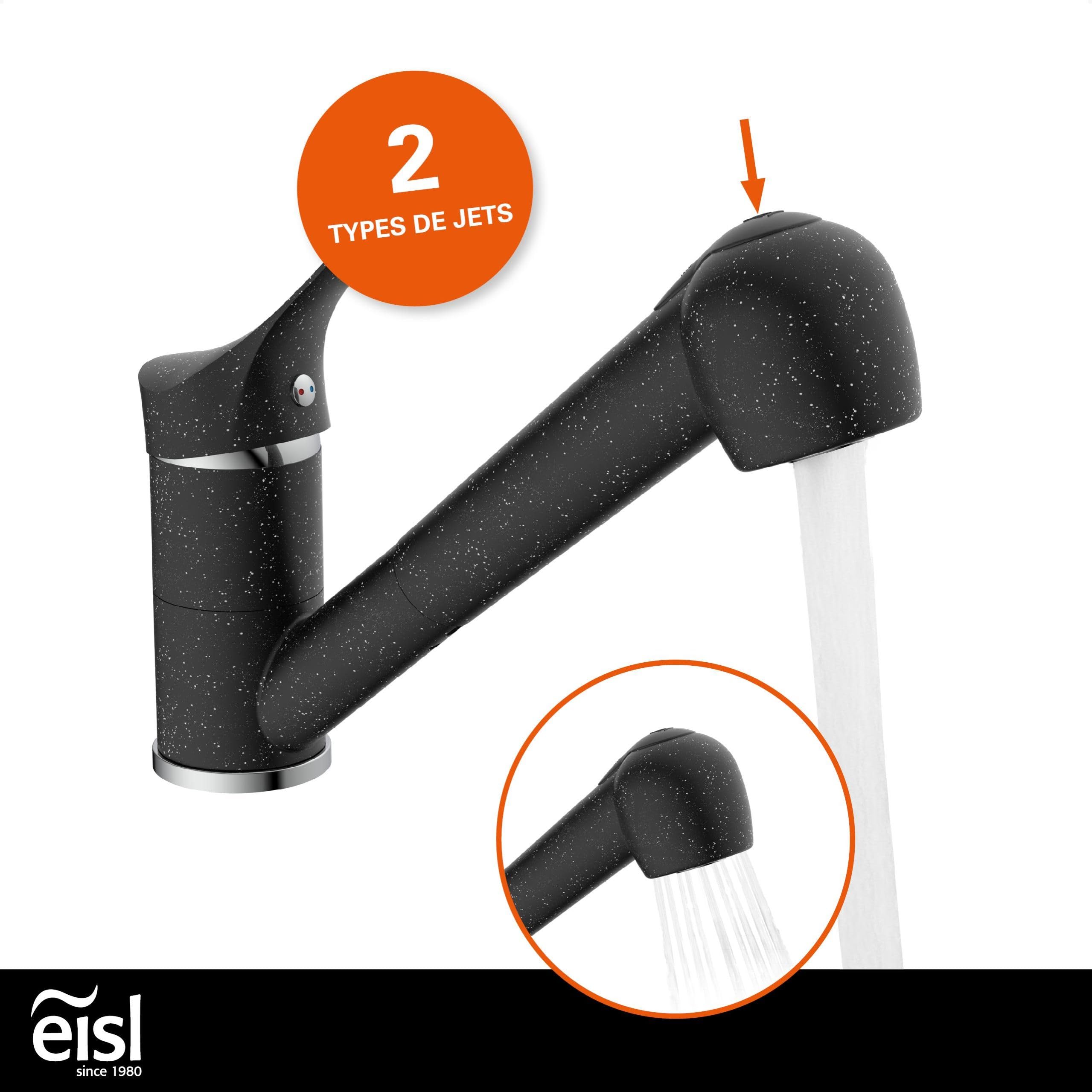 EISL GRANIT NI183SMCR Robinet d'évier avec douchette à 90° orientable Idéal pour double évier, robinet de cuisine, mitigeur monocommande avec douchette, noir