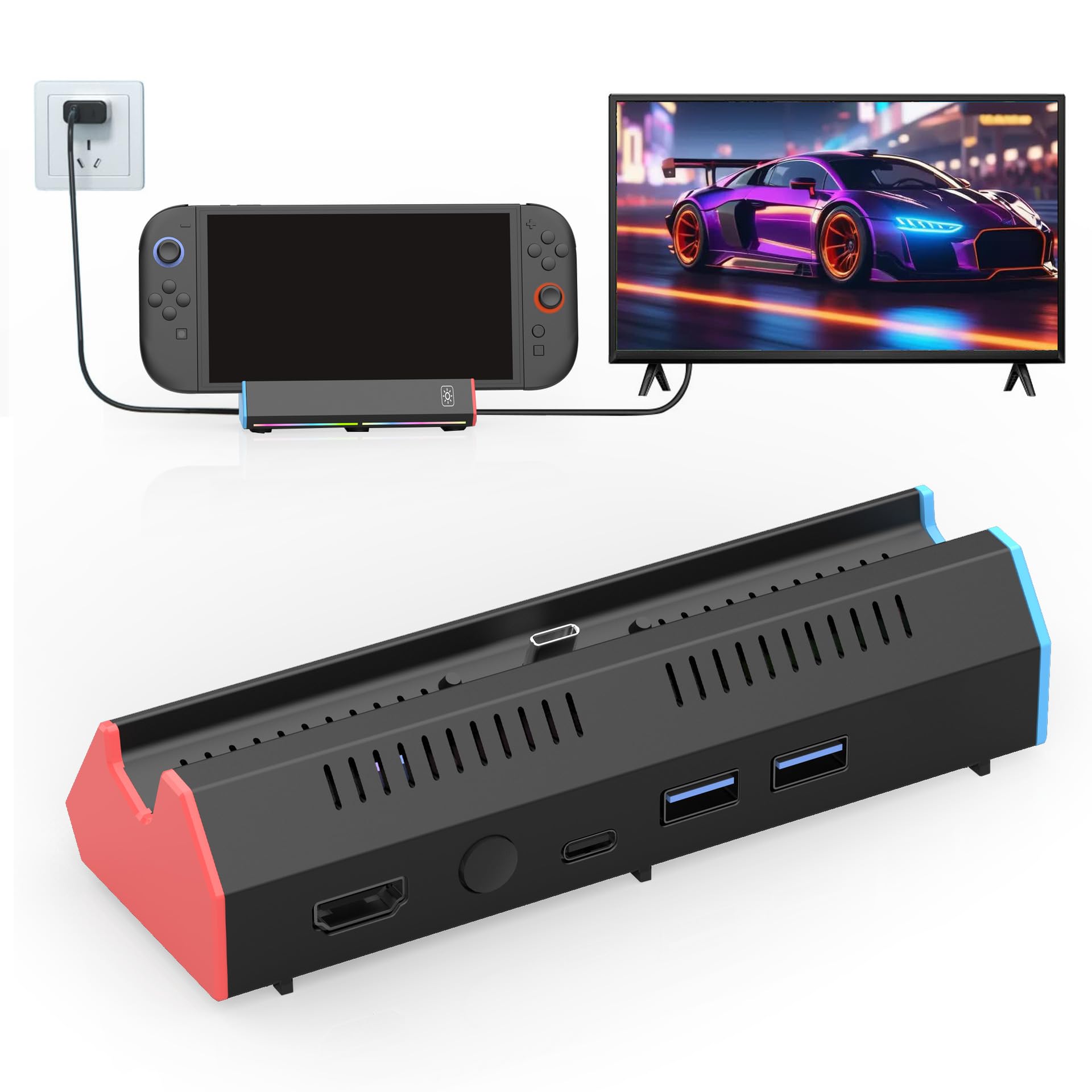 Switch 2 ドック 互換 TVドック 充電スタンド スイッチ2 ドック 直接にTV出力 切り替え ドック 遅延なし 多機能 小型 4K 60Hz対応 Type-C USB3.0ポート付 HDMI2.0変換 交換スタンド 充電モード軽量 携帯用 持ち運び便利