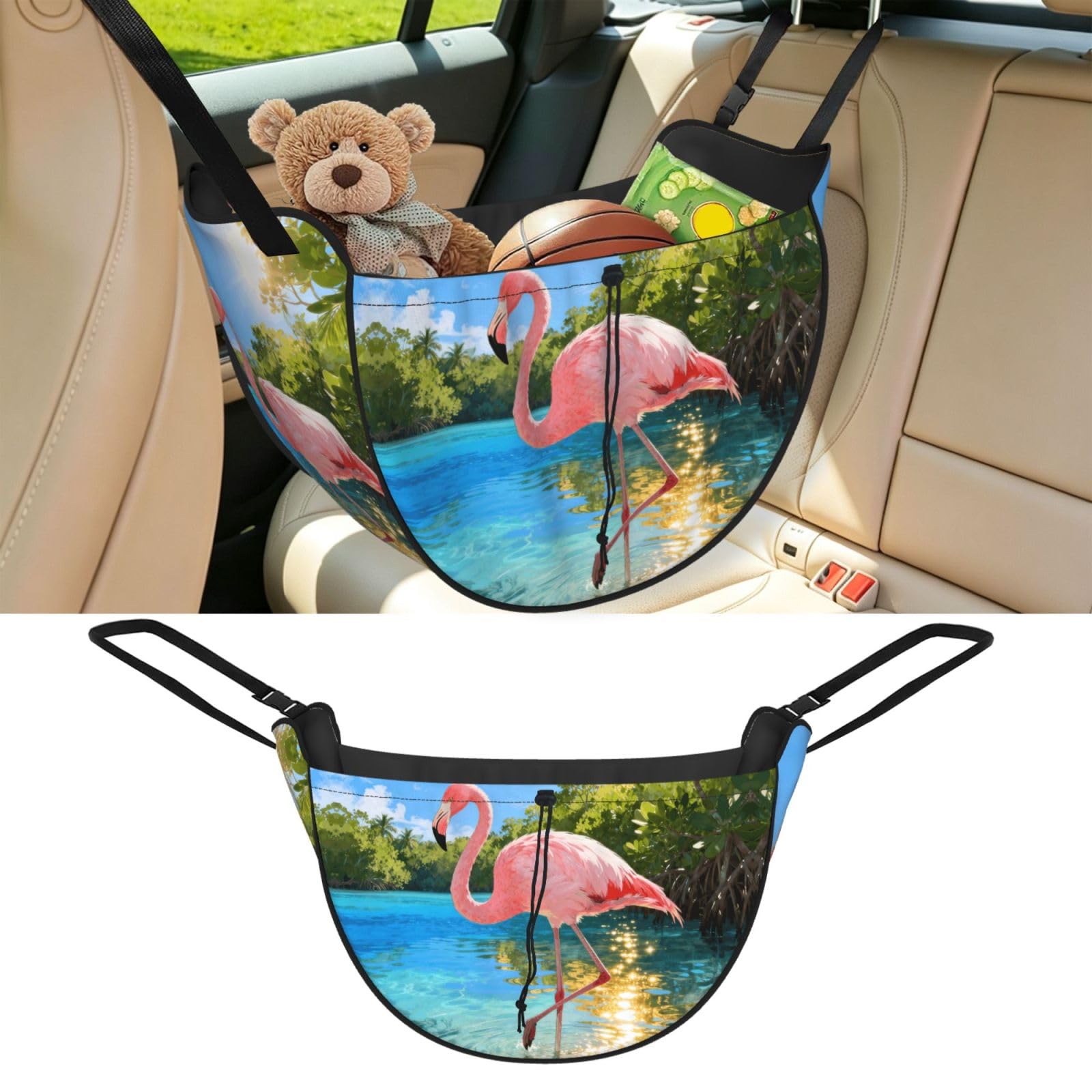 Cntdbu Black Flamingos In The Forest Car Seat Organizer-Backseat Storage Bag For Travel