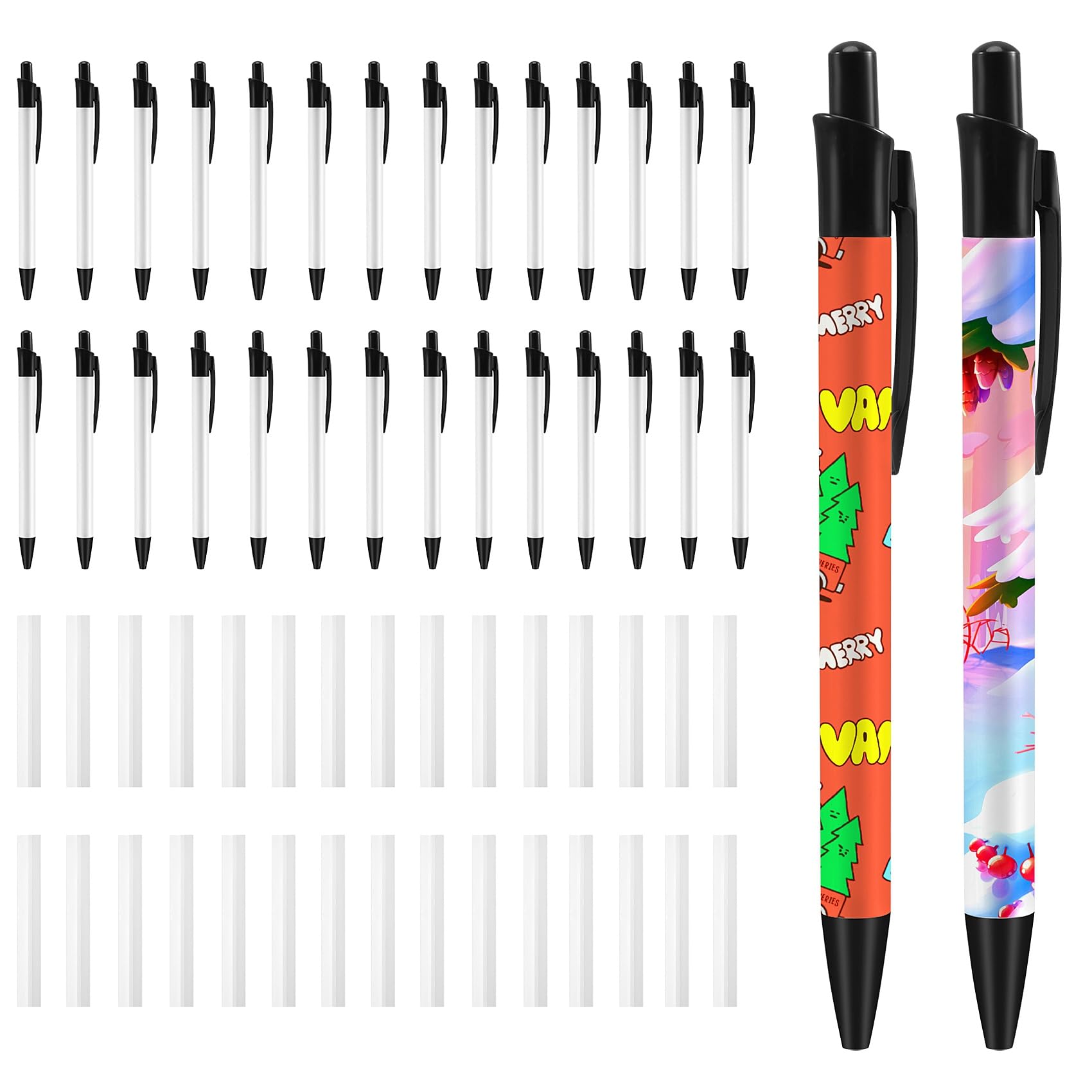 Yoiimiya 30 Pack Sublimation Pens Blank With Shrink Wrap, Heat Transfer Ballpoint Pen with Aluminum Customized Clip - Image 2