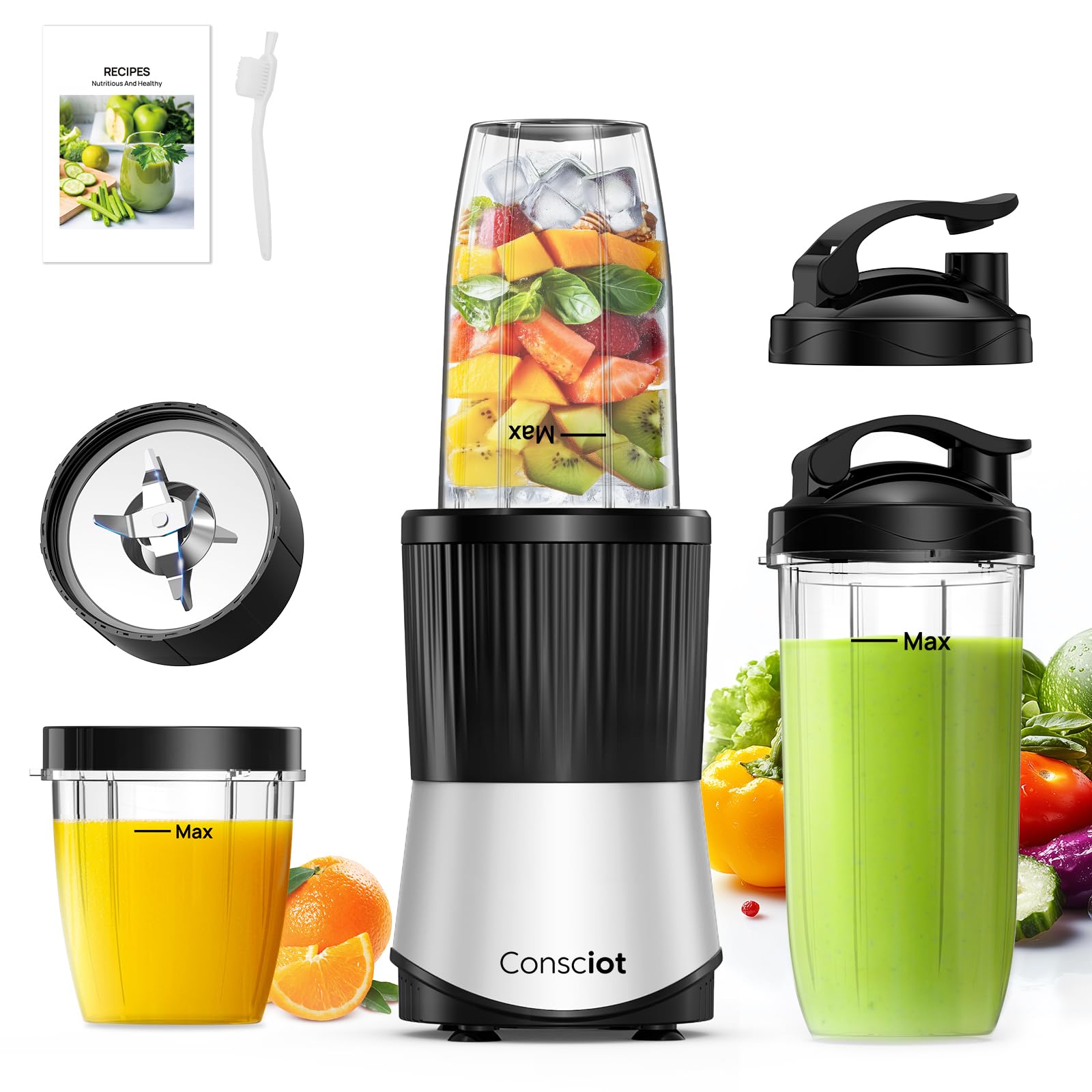 Smoothies Blender Consciot Countertop and Personal Blender Combo Making Shakes and Smoothies Frozen Drinks Spreads and More 3