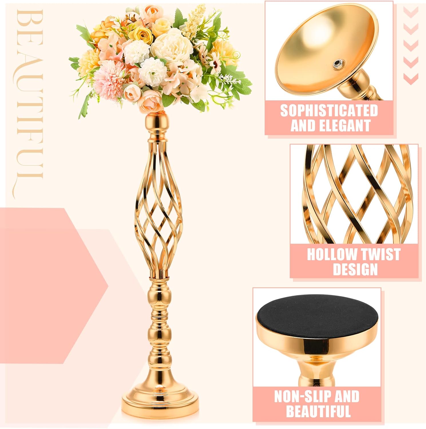 Rtteri 20 Pcs Large Wedding Centerpiece Table Decorations Tall Metal Flower Arrangement Stand Elegant Flower Vase Candle Holder for Wedding Reception Table Party Event Hotel Home Decor(Gold)