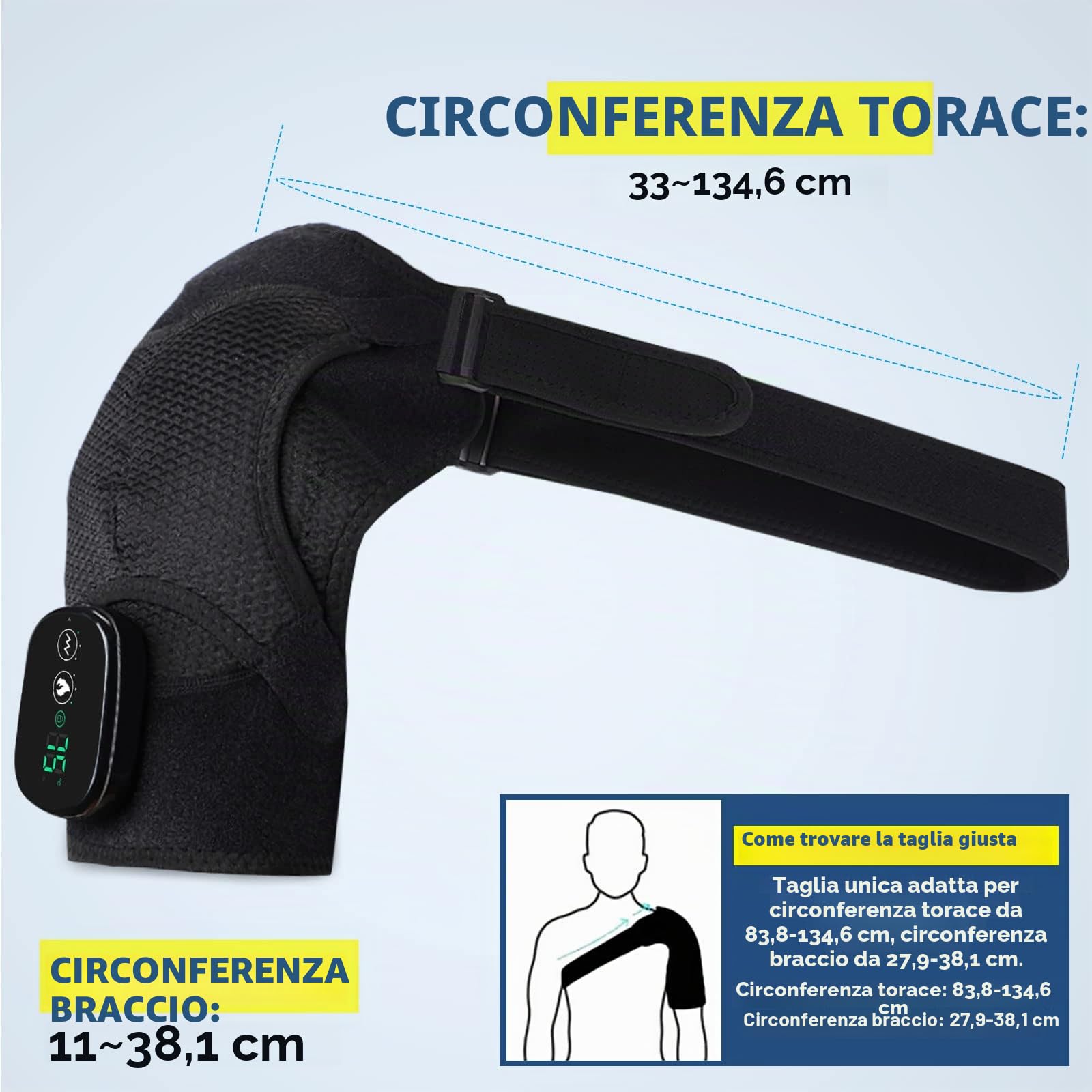 Supporti Riscaldati Dell'involucro Della Spalla con Vibrazione, Riscaldamento Massaggio Elettrico, 3 Modalità Cordless Pad per Uomini e Donne, si Adatta a Sinistra o Destra, Nero