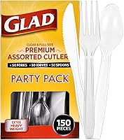 Vista 18 de Glad Juego de cubiertos desechables transparentes con tenedores, cuchillos y cucharas de plástico resistente, utensilios de plástico reutilizables