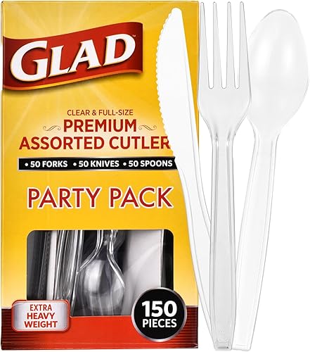 Miniatura 18 de Glad Cubiertos de plástico desechables, juego surtido, tenedores, cuchillos y cucharas transparentes extra resistentes, utensilios de fiesta