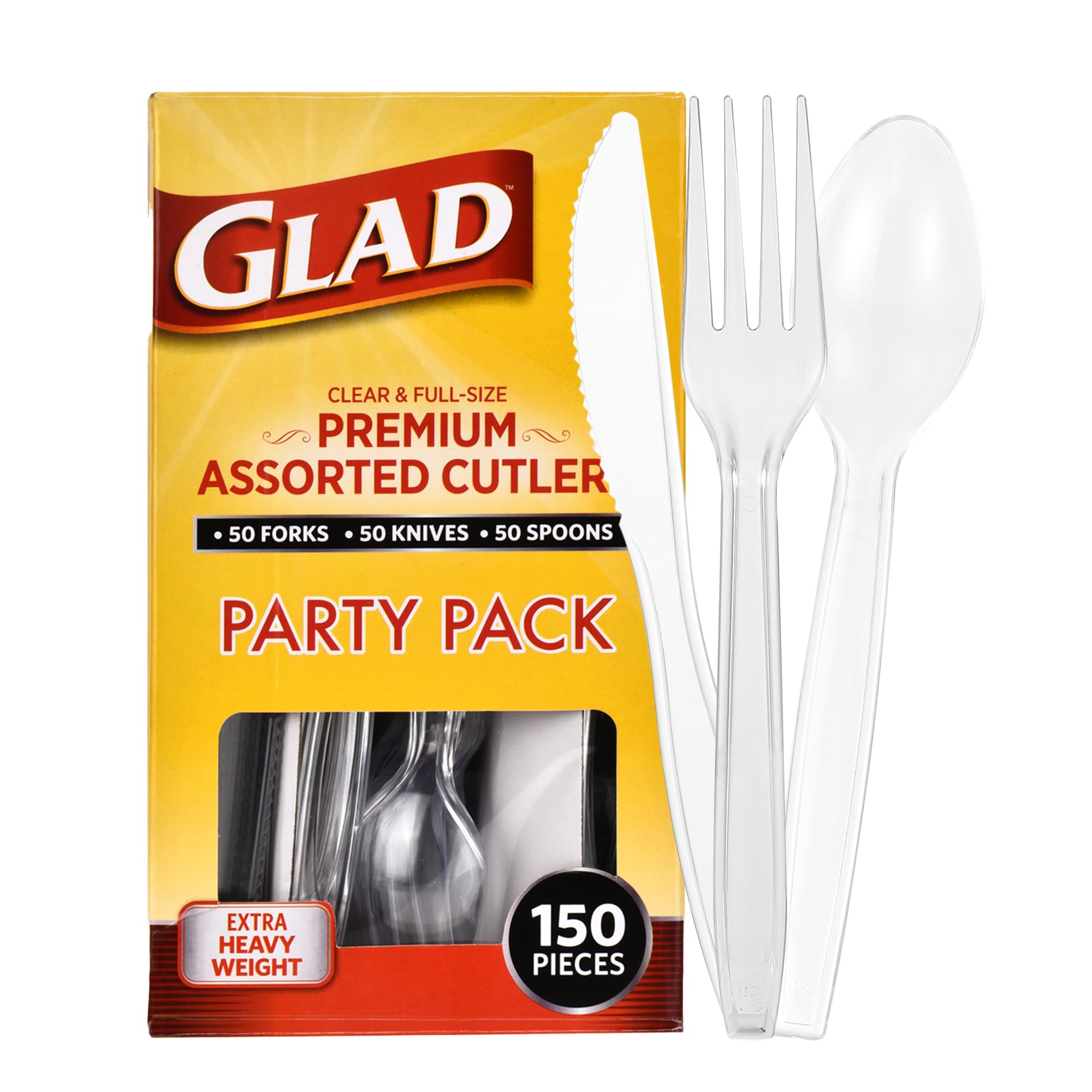 Premium Assorted Plastic Cutlery | Clear Extra Heavy Duty forks, Knives, And Spoons | 150 Piece Set of Disposable Party Utensils, and Sturdy Cutlery