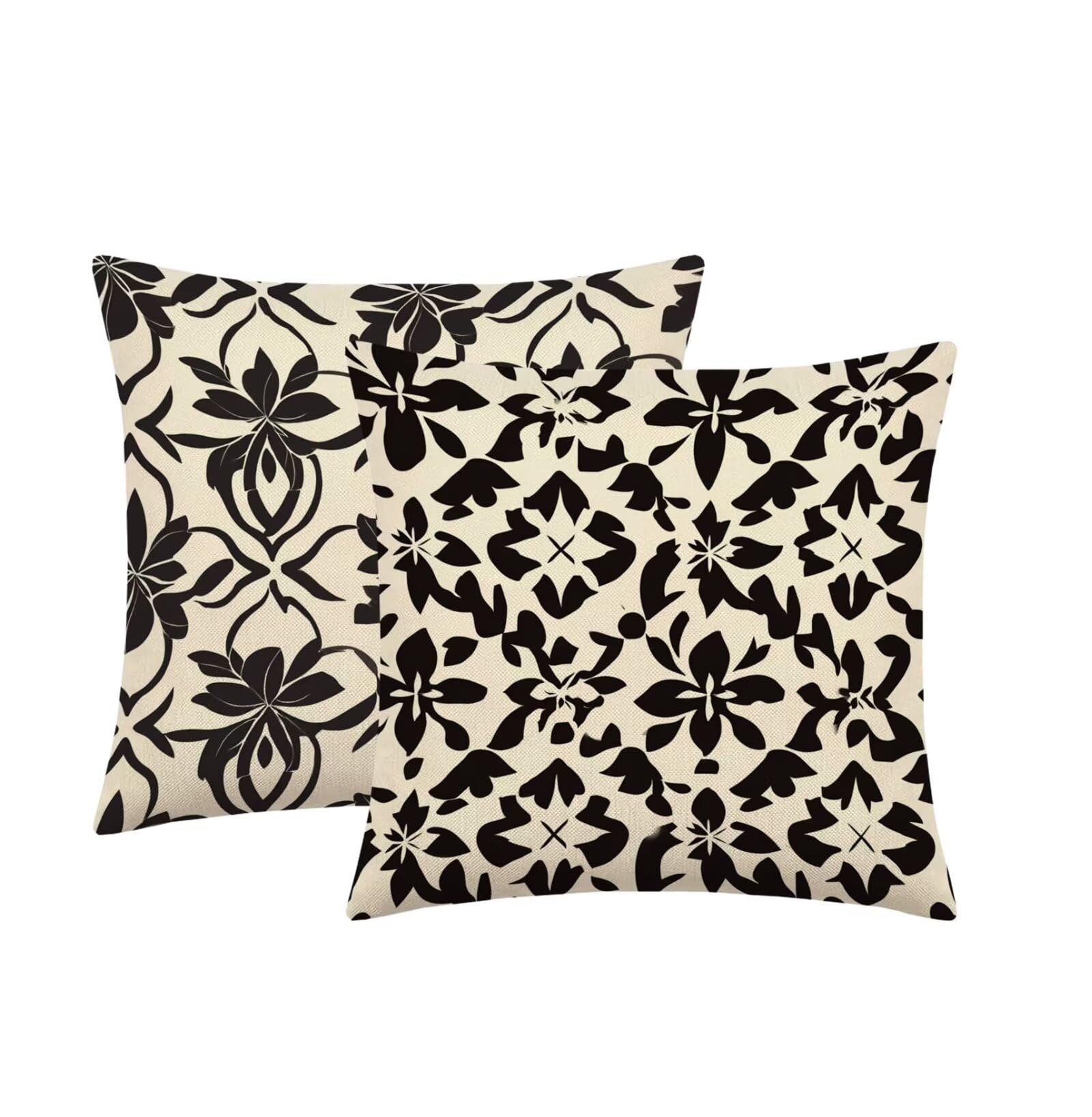 Kissenbezug 65x65cm Outdoor Kissen 2er Set Blume Schwarzweiß Samt