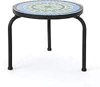 Christopher Knight Home Iris Outdoor Ceramic Tile Side Table, Blue/Green Tile Top, Matte Black Iron Frame - Patio Accent