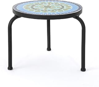 Christopher Knight Home Iris Outdoor Ceramic Tile Side Table, Blue/Green Tile Top, Matte Black Iron Frame - Patio Accent