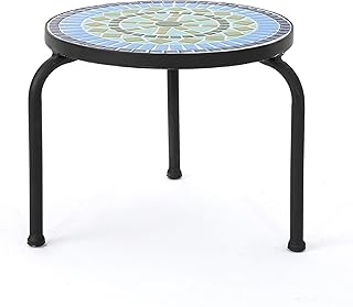 Christopher Knight Home Iris Outdoor Ceramic Tile Side Table with Iron Frame, Blue / Green