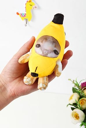 Crying Banana Cat Plush Keychain, Happy Funny Baby Sound Cat Stuffed Animal Ornaments