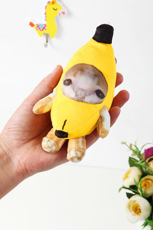 Crying Banana Cat Plush Keychain, Happy Funny Baby Sound Cat Stuffed Animal Ornaments