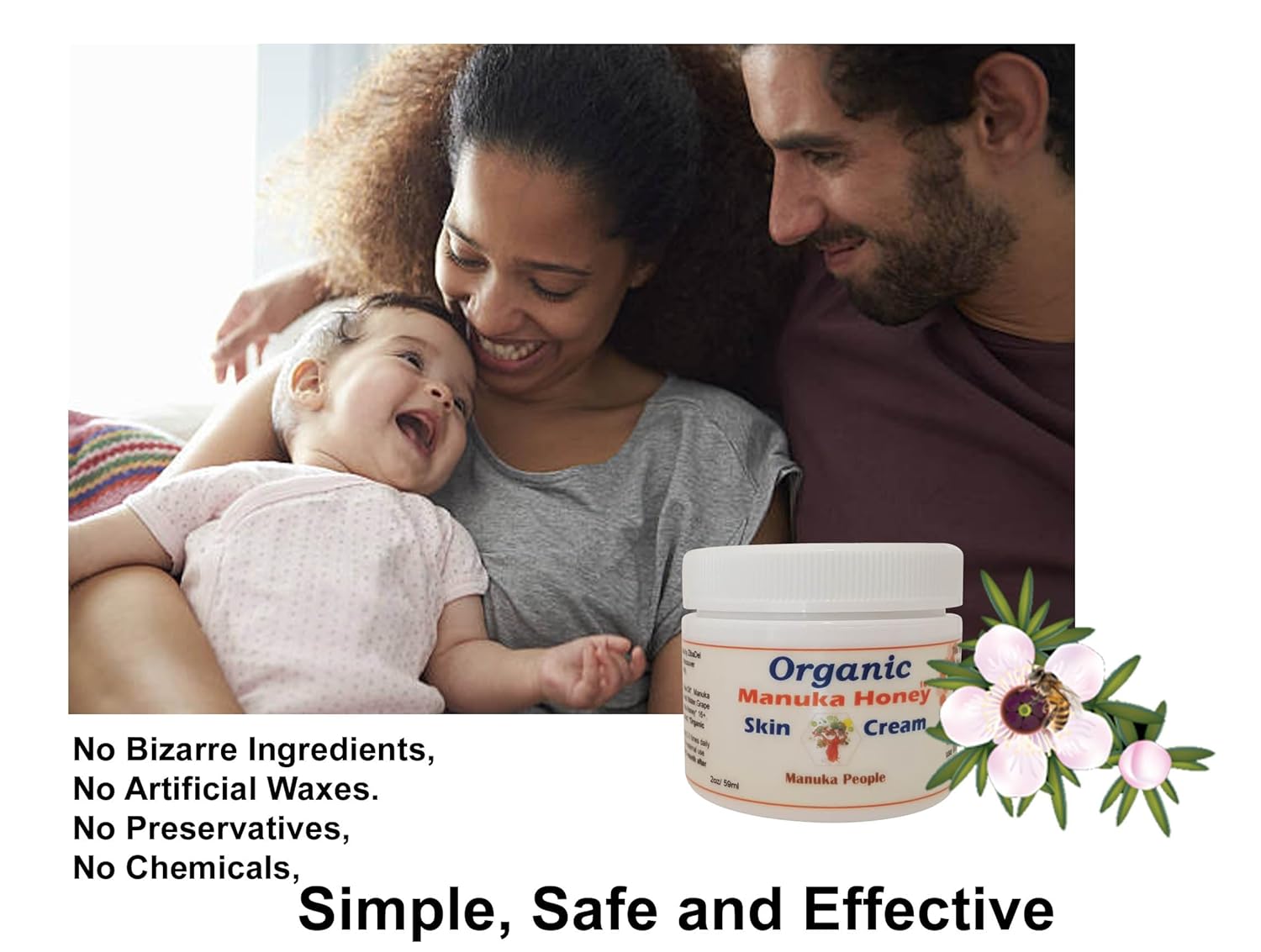 Organic Manuka Honey Skin Moisturizer Cream for Sensitive Dry Skin, Honey Relief for All Ages, Natural Moisturizer Cream for Face and Body, Made in Canada (4 OZ) - Image 2