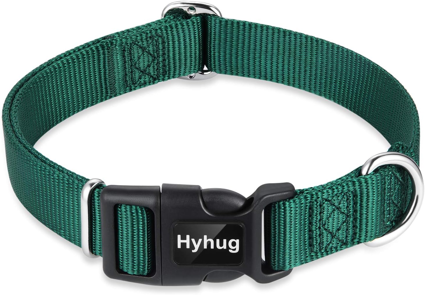 Hyhug Pets Solid Color Classic Regular Heavy Duty Basic Collar for Small Dogs, Unique Design Adjustment Triglide Slide (Buckle) Can Attached Name Tag Accessories. (Small, Dark Green) : Pet Supplies