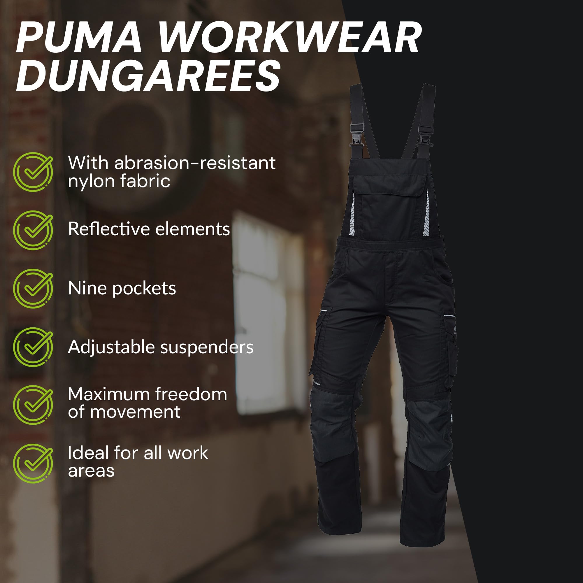 PUMA Workwear Premium ogrodniczki z wieloma kieszeniami i dodatkowo wzmocnioną tkaniną nylonową