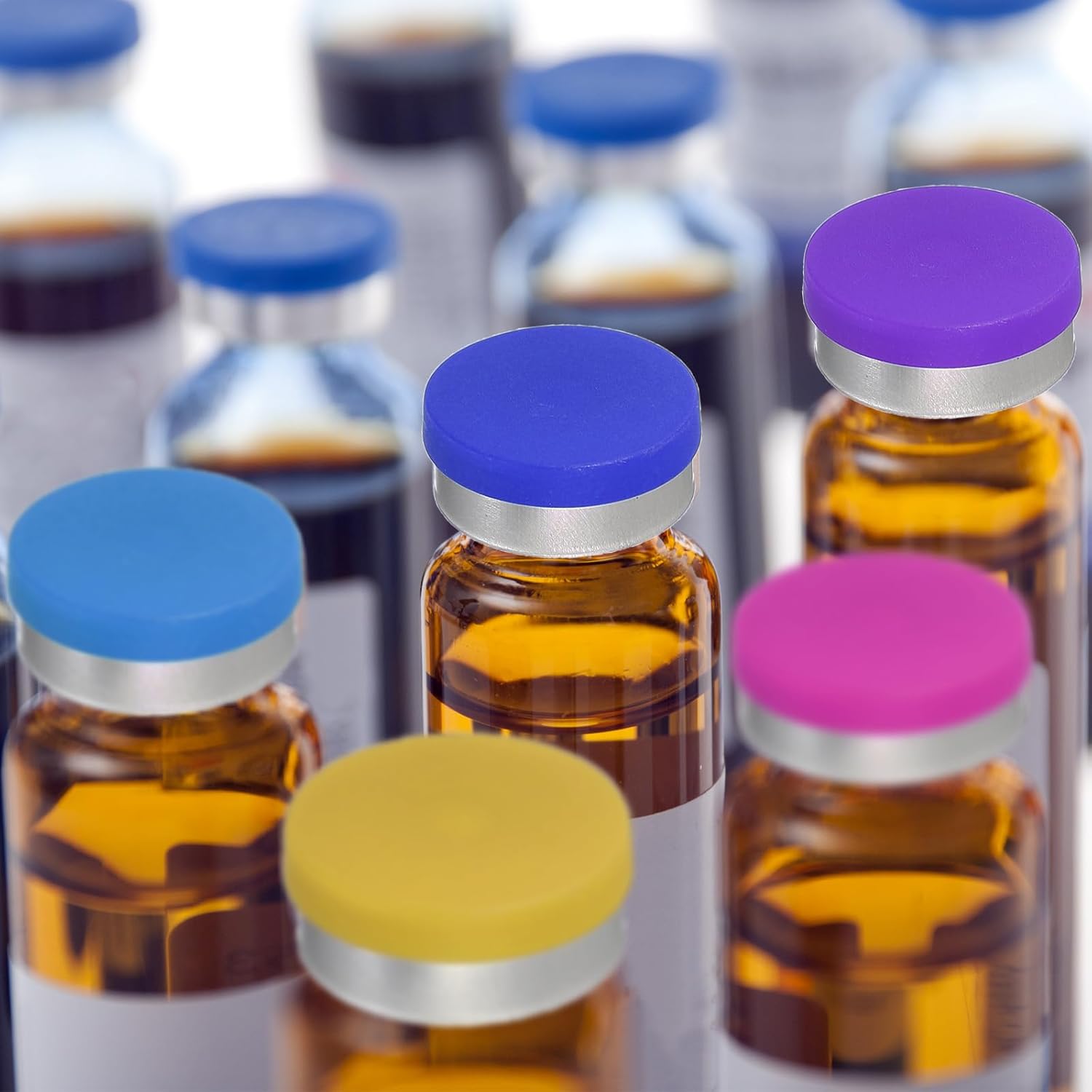 PATIKIL 150 Pcs Plastic Vial Caps, 13mm Aluminum Plastic Vial Top Caps Vial Seals for Lab Glass Vial Oral Liquid Bottles Freeze Dried Bottles, Purple