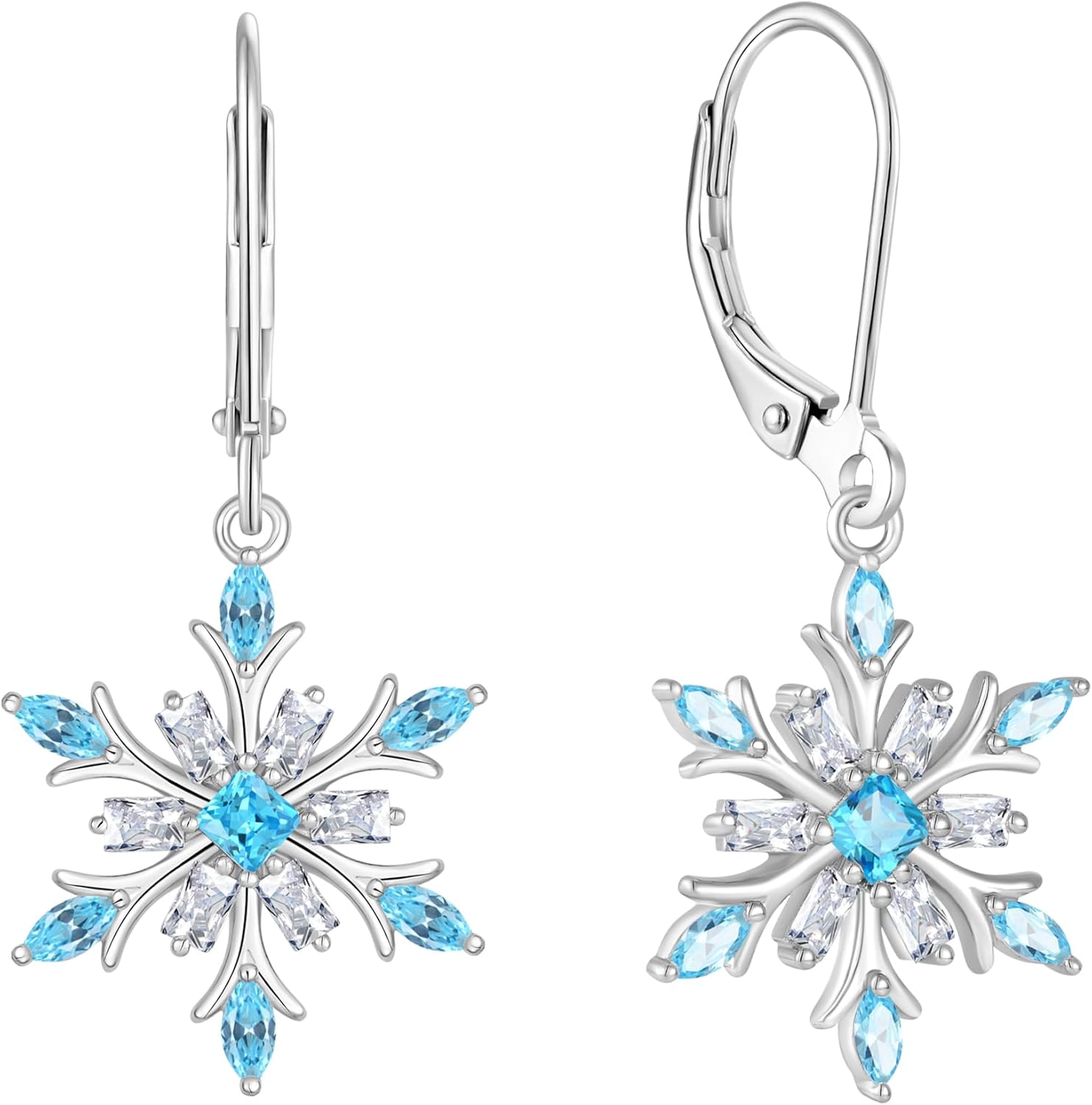 Snowflake Earring for Women 925 Sterling Silver Dangle Drop Earrings Birthstone Cubic Zirconia Christmas Snowflakes Jewelry
