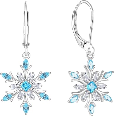 Snowflake Earring for Women 925 Sterling Silver Dangle Drop Earrings Birthstone Cubic Zirconia Christmas Snowflakes Jewelry