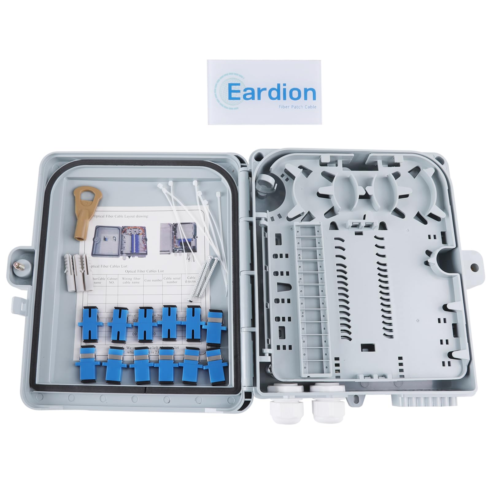 Boîte de distribution de fibre optique 12 cœurs, boîte de distribution de fibre FTTH à 12 ports - Boîte de jonction de bornes à fibre optique avec coupleur de câble en fibre SC
