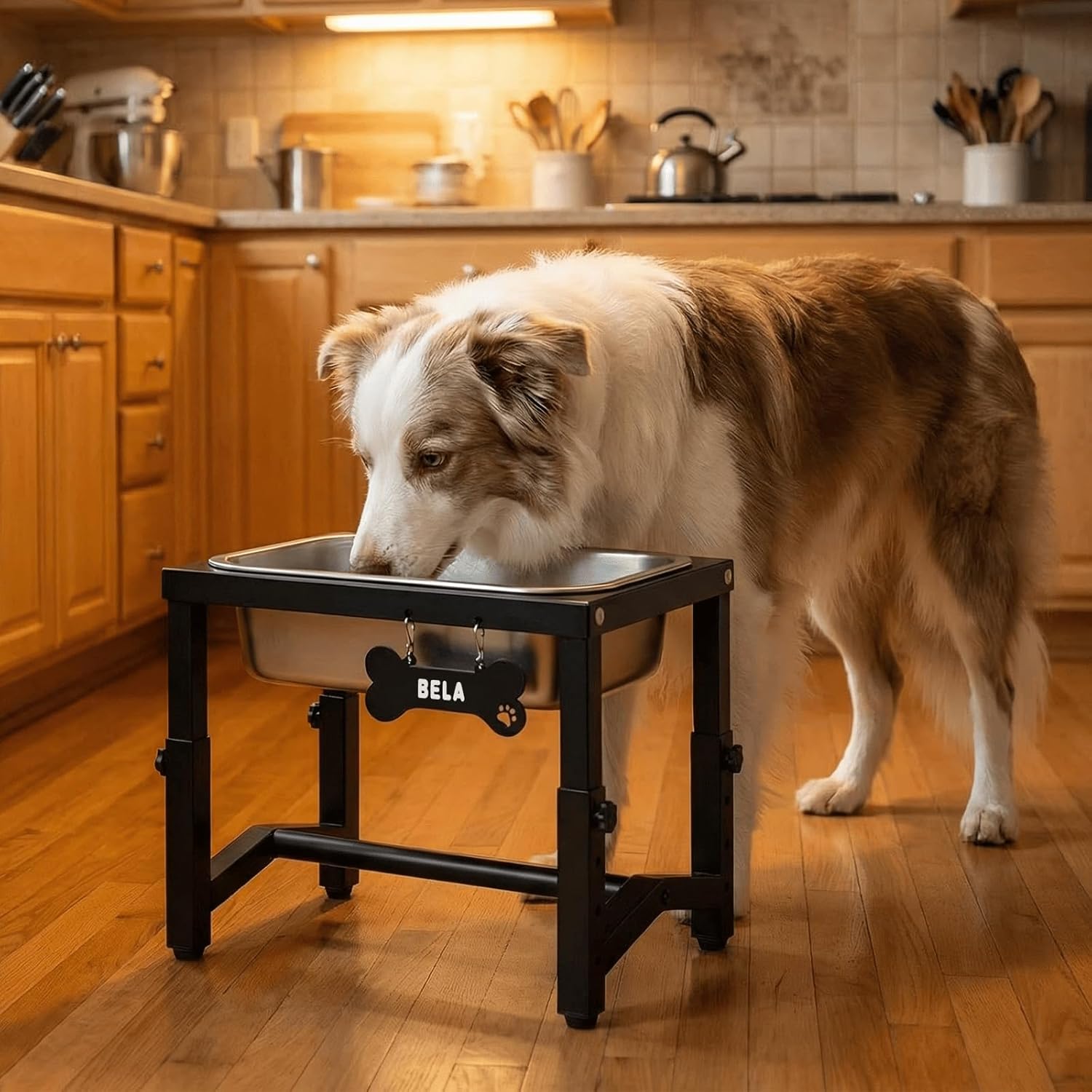 1.2 Gallon Elevated Large Dog Water Bowl, 4 Adjustable Height 7.8'',9.2'',10.6'',12''Raised Stainless Steel Bowl Stand for Small/Medium/Large Breed, Metal Dog Feeding Station for Relief Joint Pressure