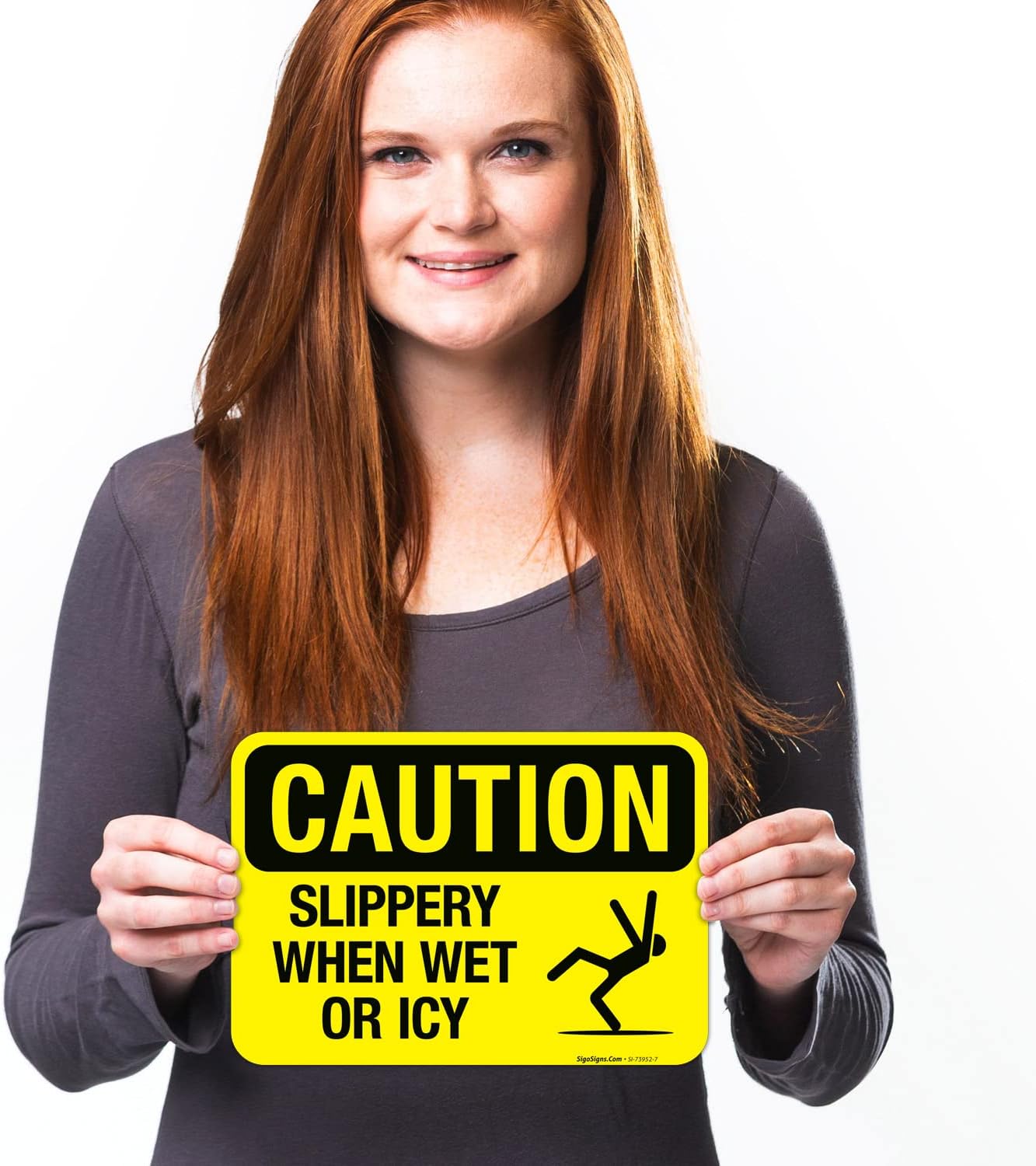 Caution Slippery When Wet Or Icy Sign, 10x7 Inches, 4 Mil