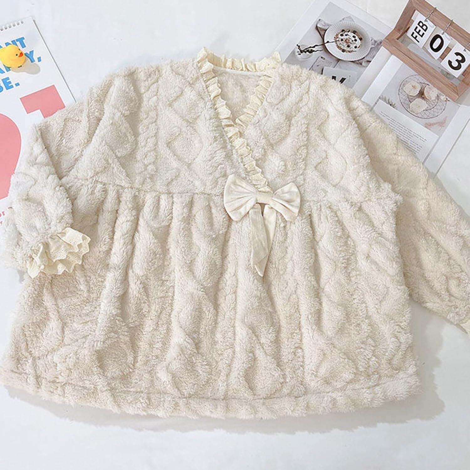 [ＢＡＧＡＤ] パジャマ 甚平 リボン フリル 秋冬着 4xl レディース 大きいサイズ 寝間着 ルームウェア 2点セット フランネ