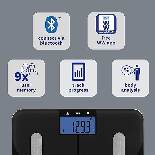 Miniatura 4 de Weight Watchers - Báscula inteligente para peso corporal, báscula de baño inteligente Bluetooth digital con grasa corporal, músculos e IMC en negro