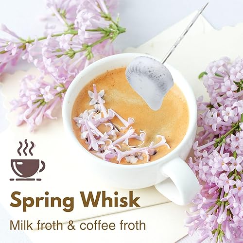 Miniatura 9 de Espumador de leche de mano con 3 batidores de acero inoxidable, mezclador eléctrico recargable de bebidas con soporte y estuche de viaje, espumador