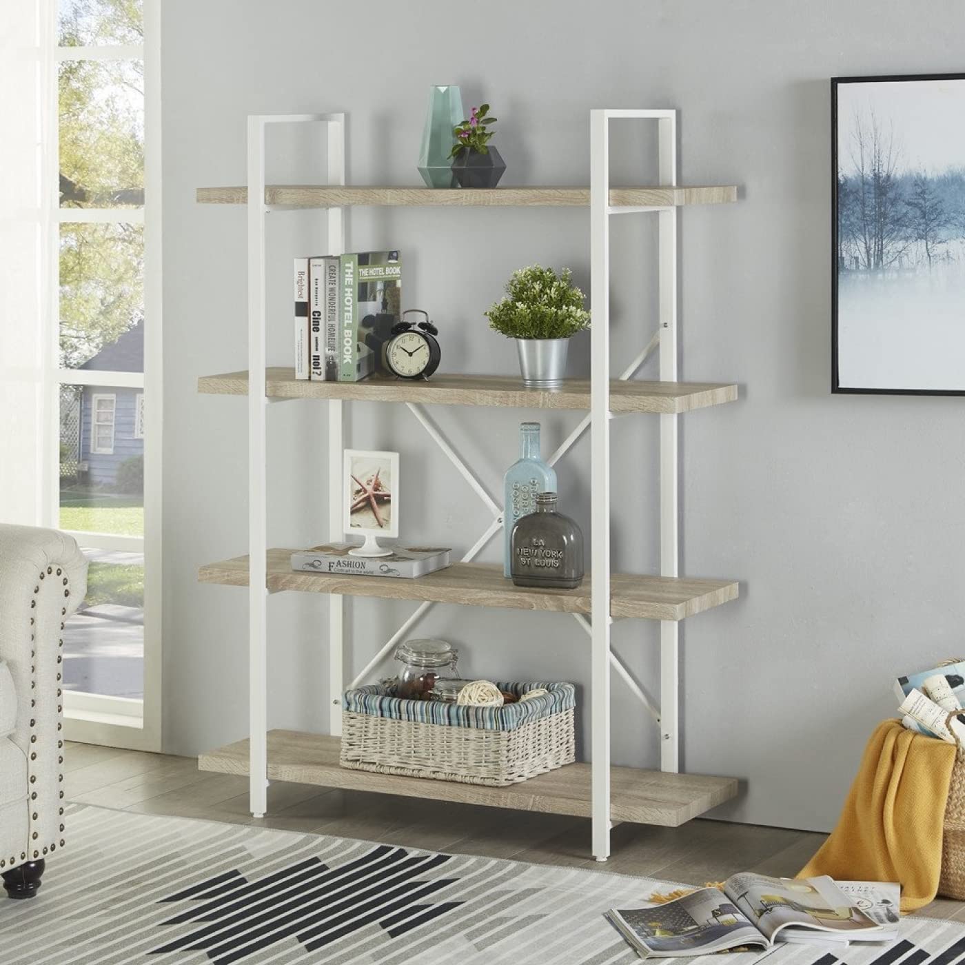 VDD Armoire Murale Tough métal Bois Design Industriel bibliothèque Ouverte 140 cm Haut Blanc