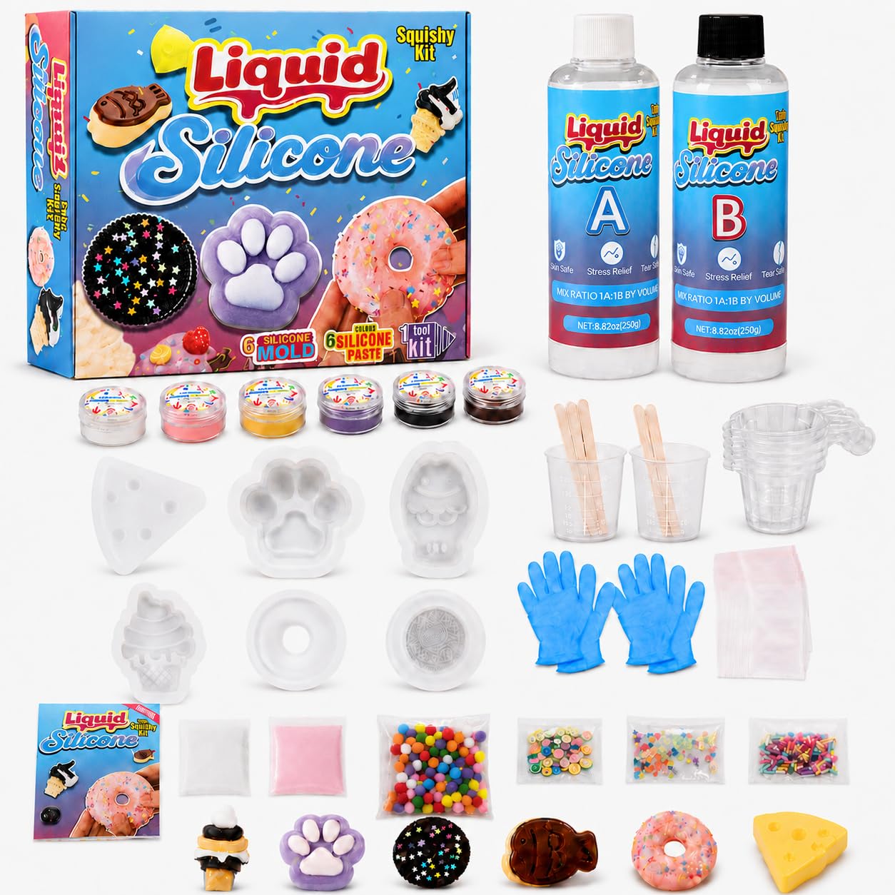 Enropp DIY Squishy Making Kit, 500g Silicone Craft Set with 6 Moulds