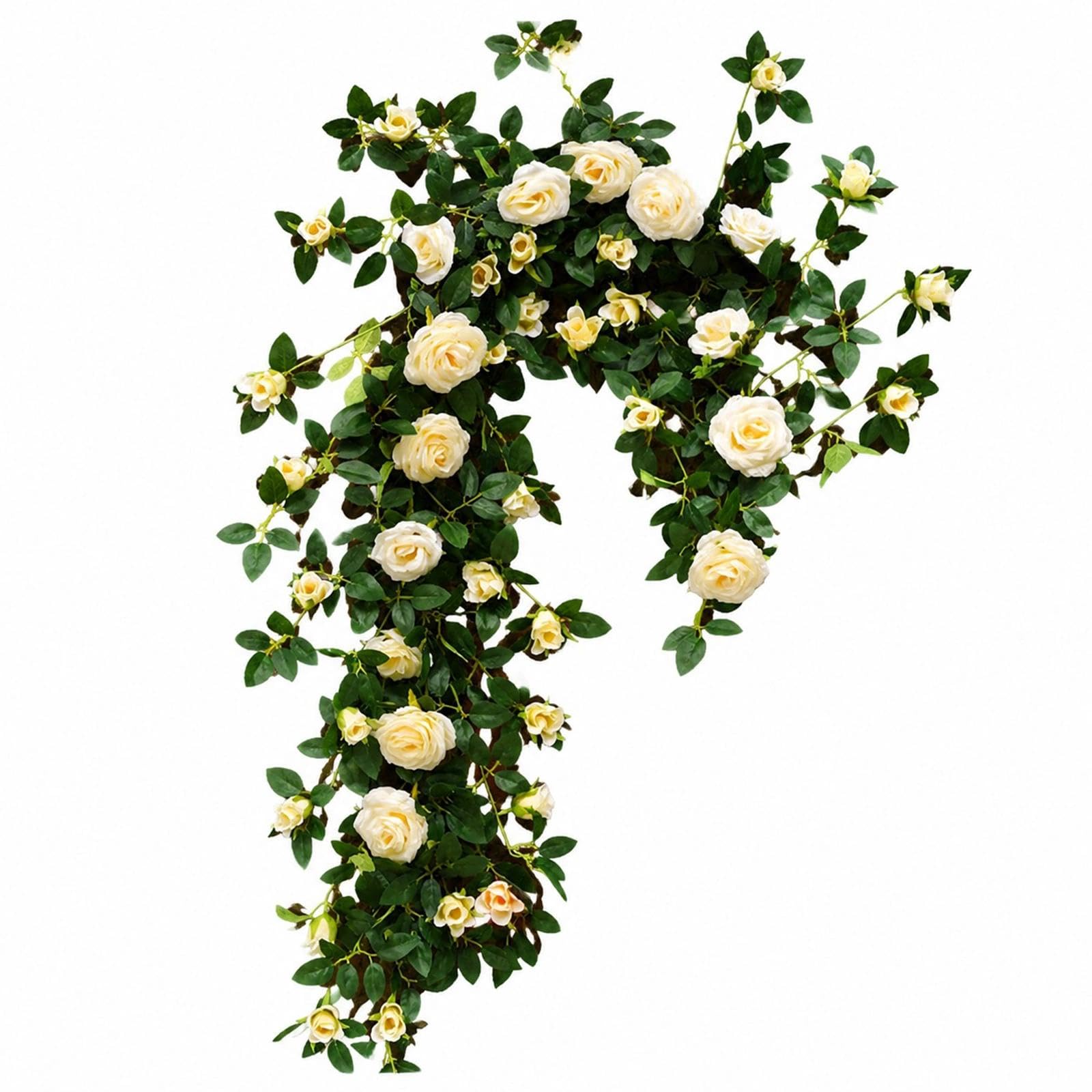 71in Artificial Rose Vine Silk Flower Garland Wedding Garden Decor(White)